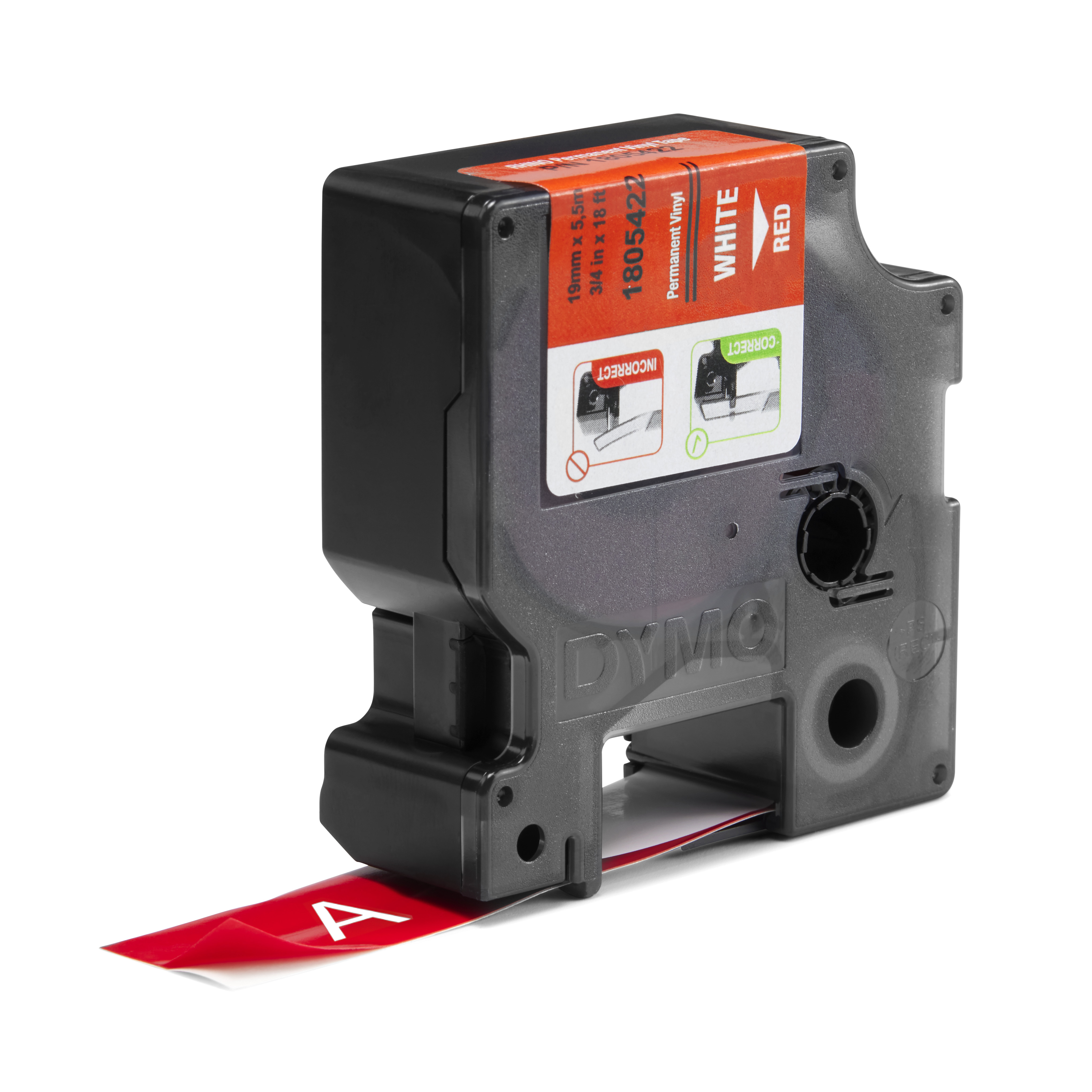 DYMO Schriftband RHINO 1805422, 19 mm, weiß auf rot, 1 St.