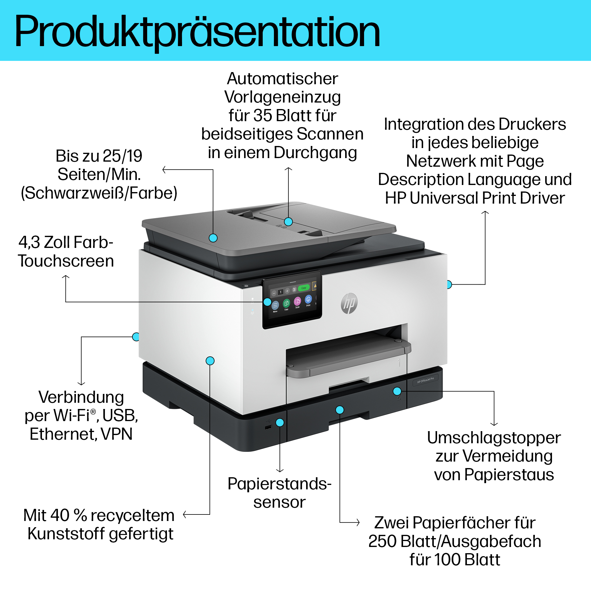 HP OfficeJet Pro 9130b All-in-One 4 in 1 Tintenstrahl-Multifunktionsdrucker grau