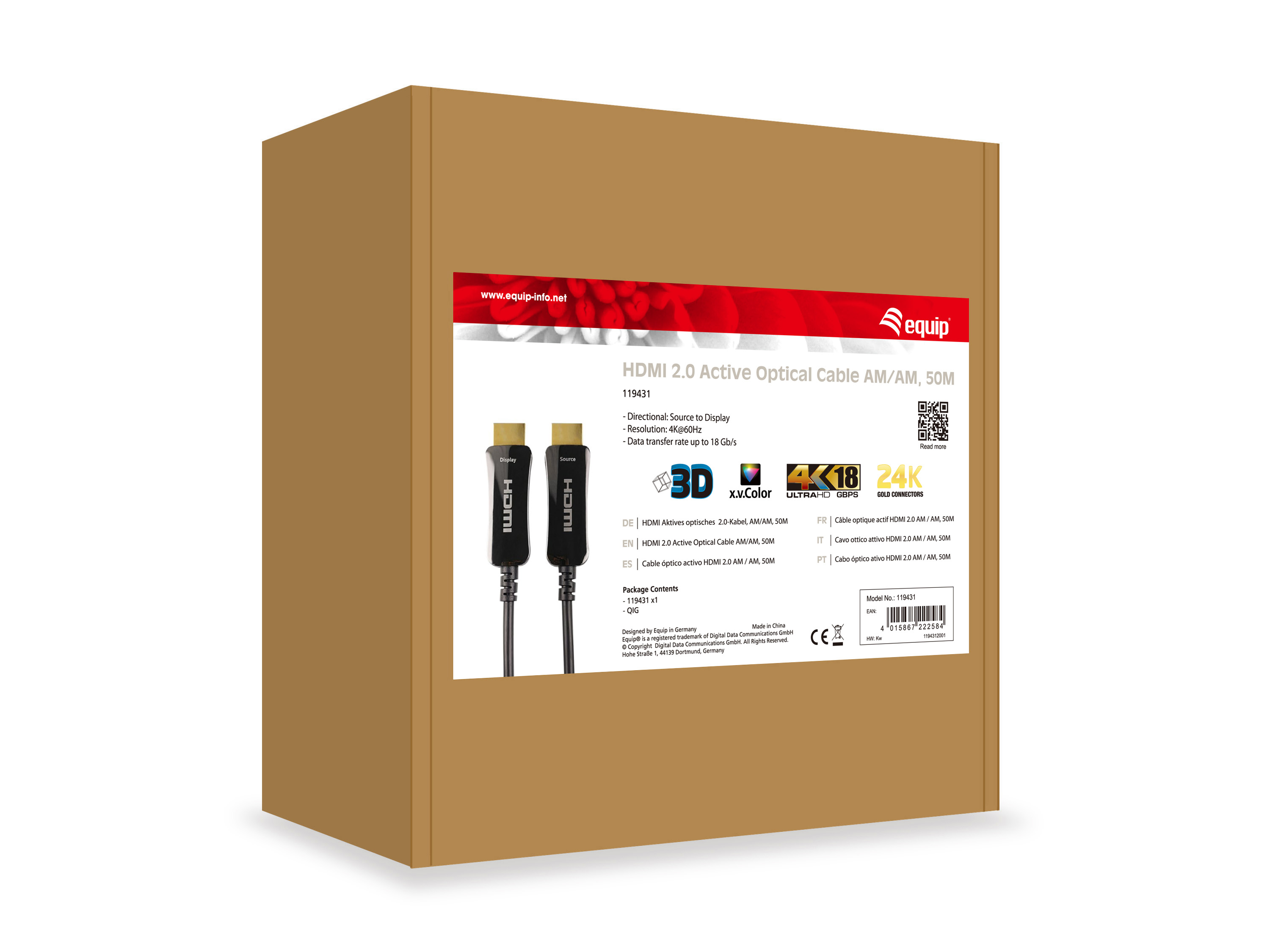 Equip HDMI HS Ethernet 2.0 18Gb AOC 4K/60Hz 50.00m schwarz