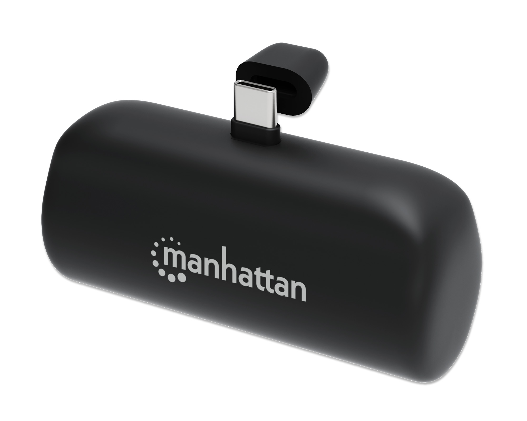 MANHATTAN Powerbank 5000 mAh mit integriertem USB-C-Stecker 10W zur Nutzung als Handyhalterung mit Ladefunktion schwarz