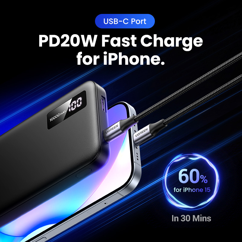 UGREEN PB311 Powerbank 10.000mAh 20W PD3.0 QC3.0 1x USB-A 1x USB-C LED Display