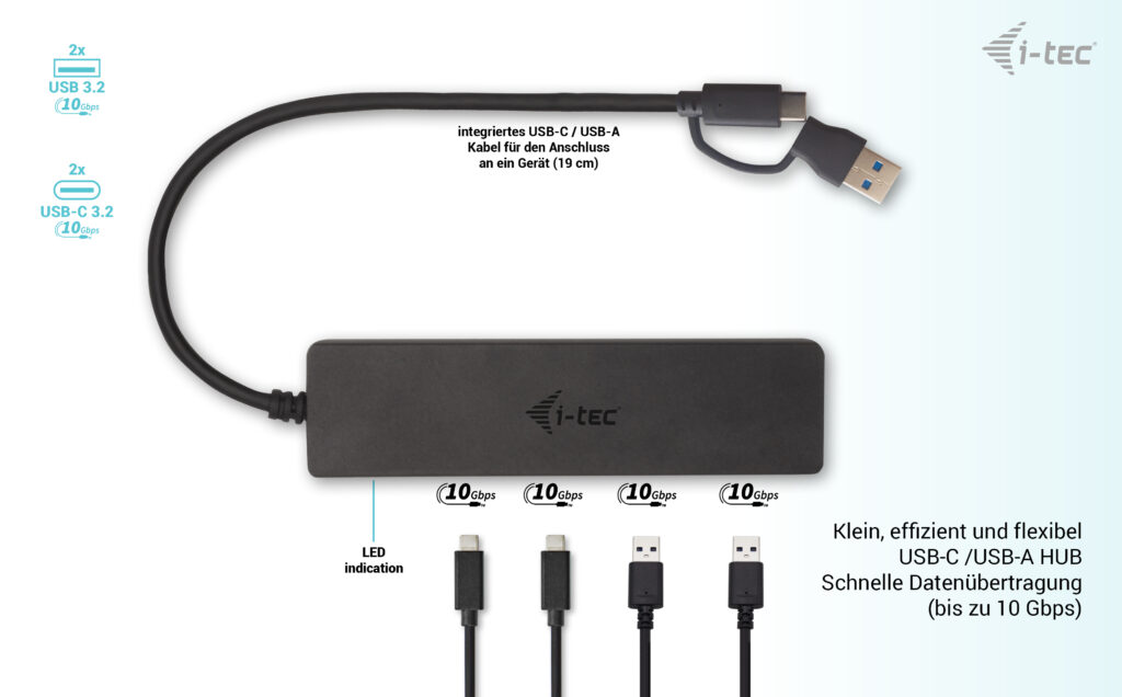 I-TEC USB-C HUB 2+2X USB-C/A USB-C METAL HUB 2XUSB-C 2XUSB-A