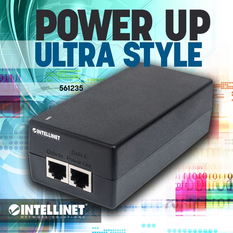 INTELLINET Gigabit Ultra PoE+ Injektor 1 x 60 Watt-Port IEEE 802.3at/af-konform Kunststoffgehaeuse