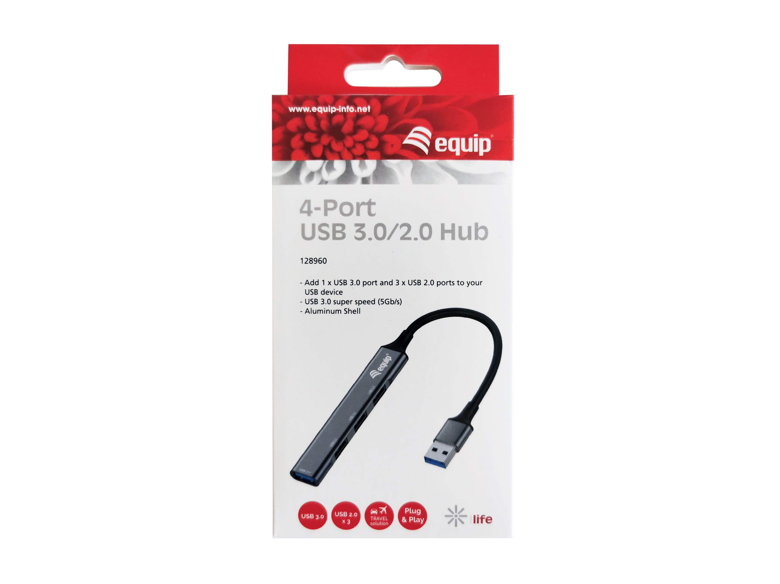 Equip 4-Port USB-A3.2-Hub->3xUSB-A 2.0/1xUSB-A3.2 5Gbps