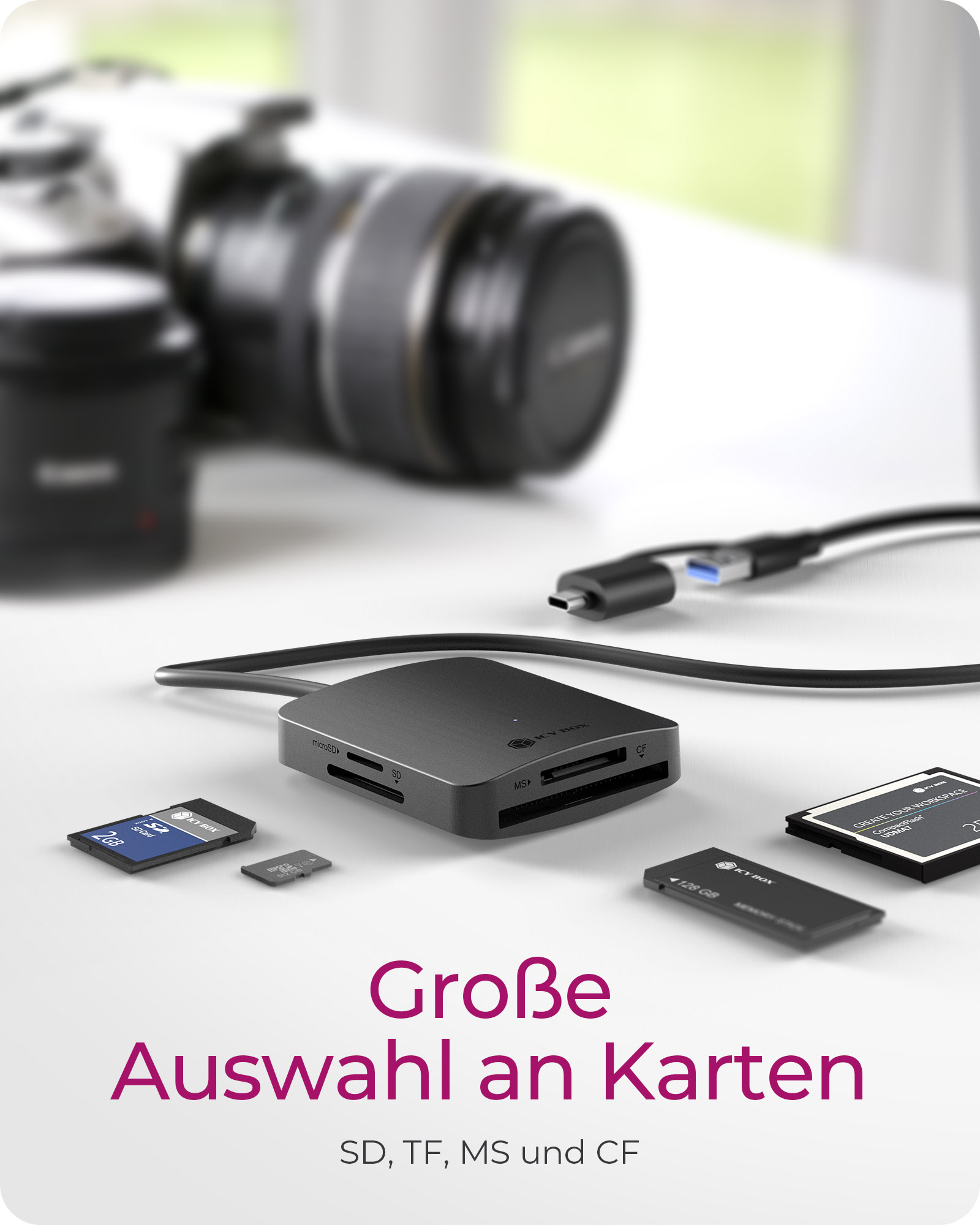 Card Reader IcyBox 4 in 1 USB 3.2 Gen 1 für CF,TF,SD