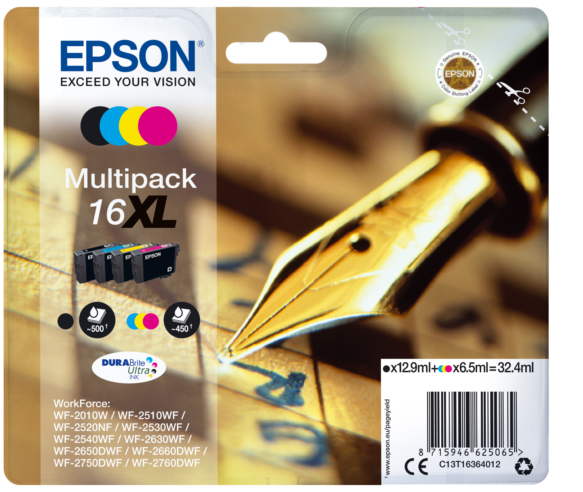 EPSON 16XL / T1636XL (Füller) schwarz, cyan, magenta, gelb Druckerpatronen, 4er-Set