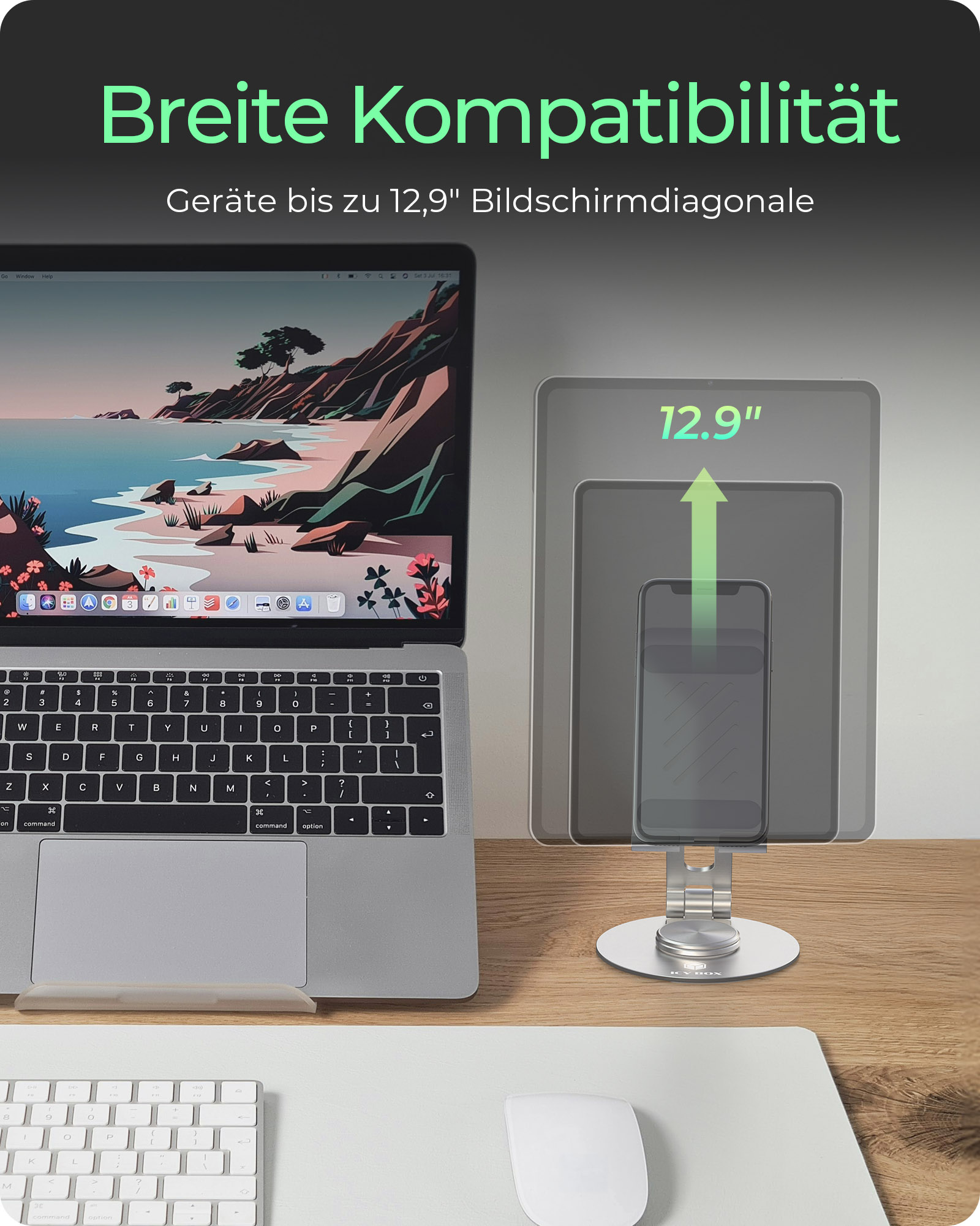 Smartphone- und Tablet-Ständer IcyBox 360° drehbar