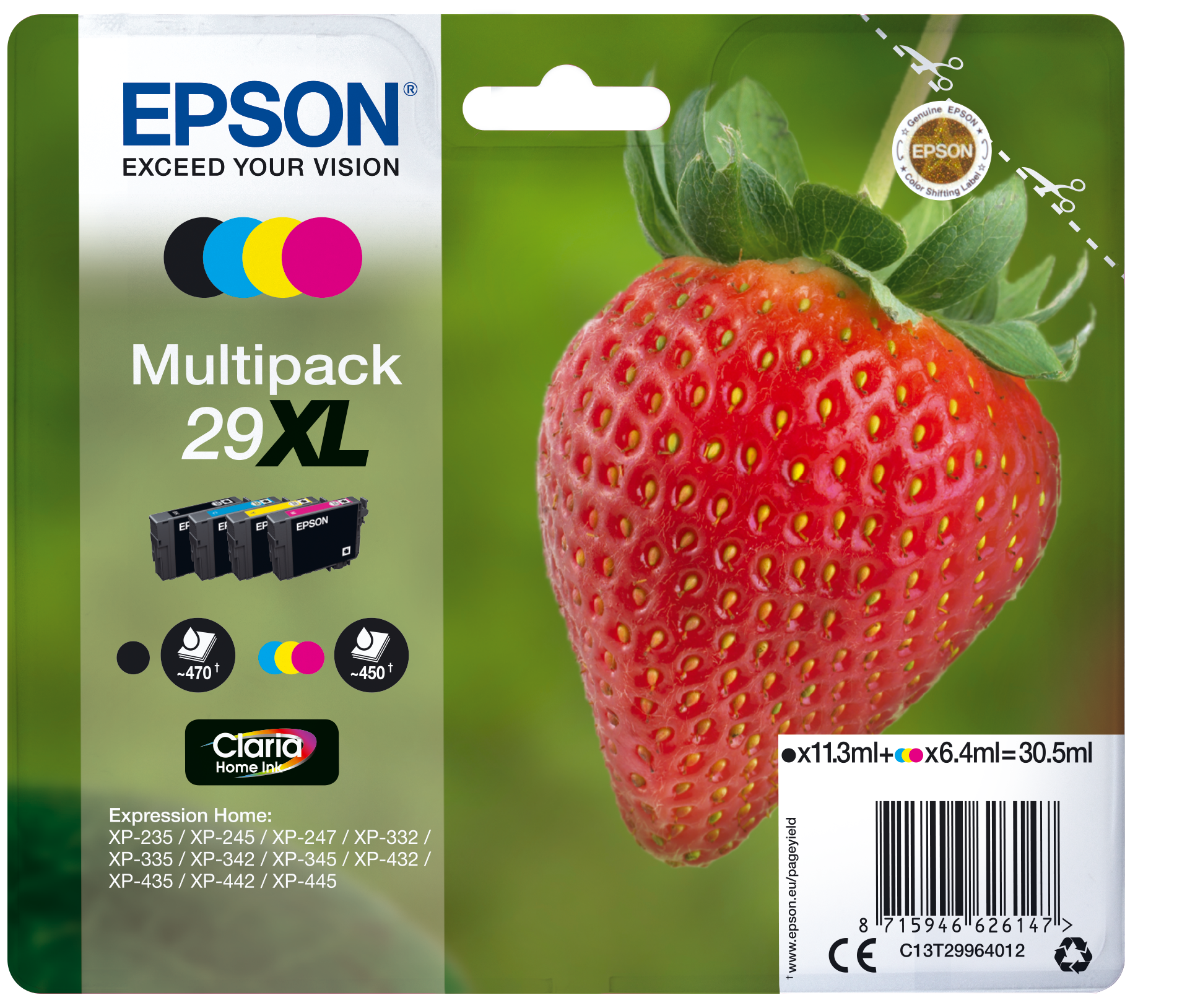EPSON 29XL / T2996XL (Erdbeere) schwarz, cyan, magenta, gelb Druckerpatronen, 4er-Set