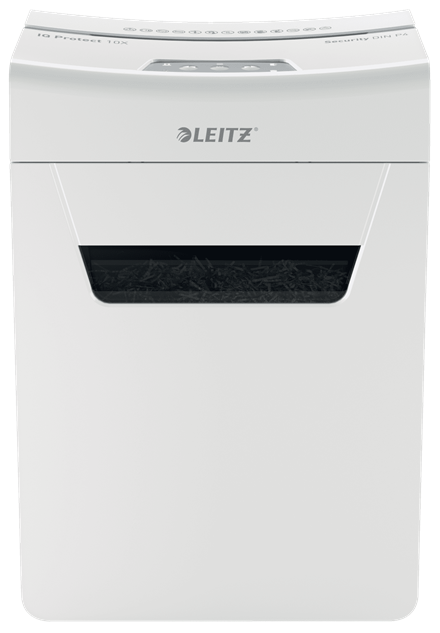 LEITZ IQ 10X Protect Premium Aktenvernichter mit Partikelschnitt P-4, 4 x 40 mm, bis 10 Blatt, weiß