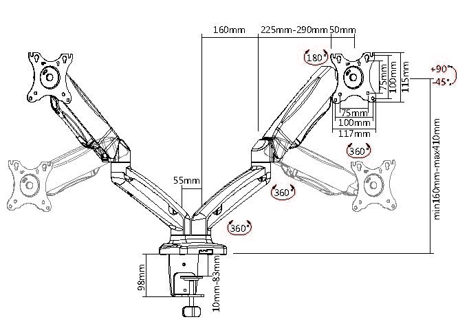 Equip Tischhalterung 17-32/2TFT 360° Gasfeder 9Kg schwarz retail
