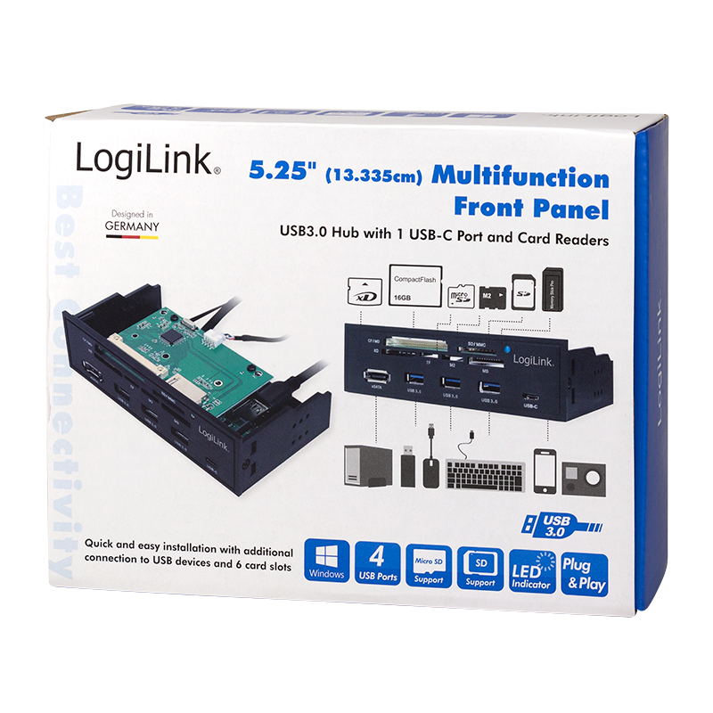 Logilink USB HUB 3.0 mit 6-fach Kartenleser schwarz