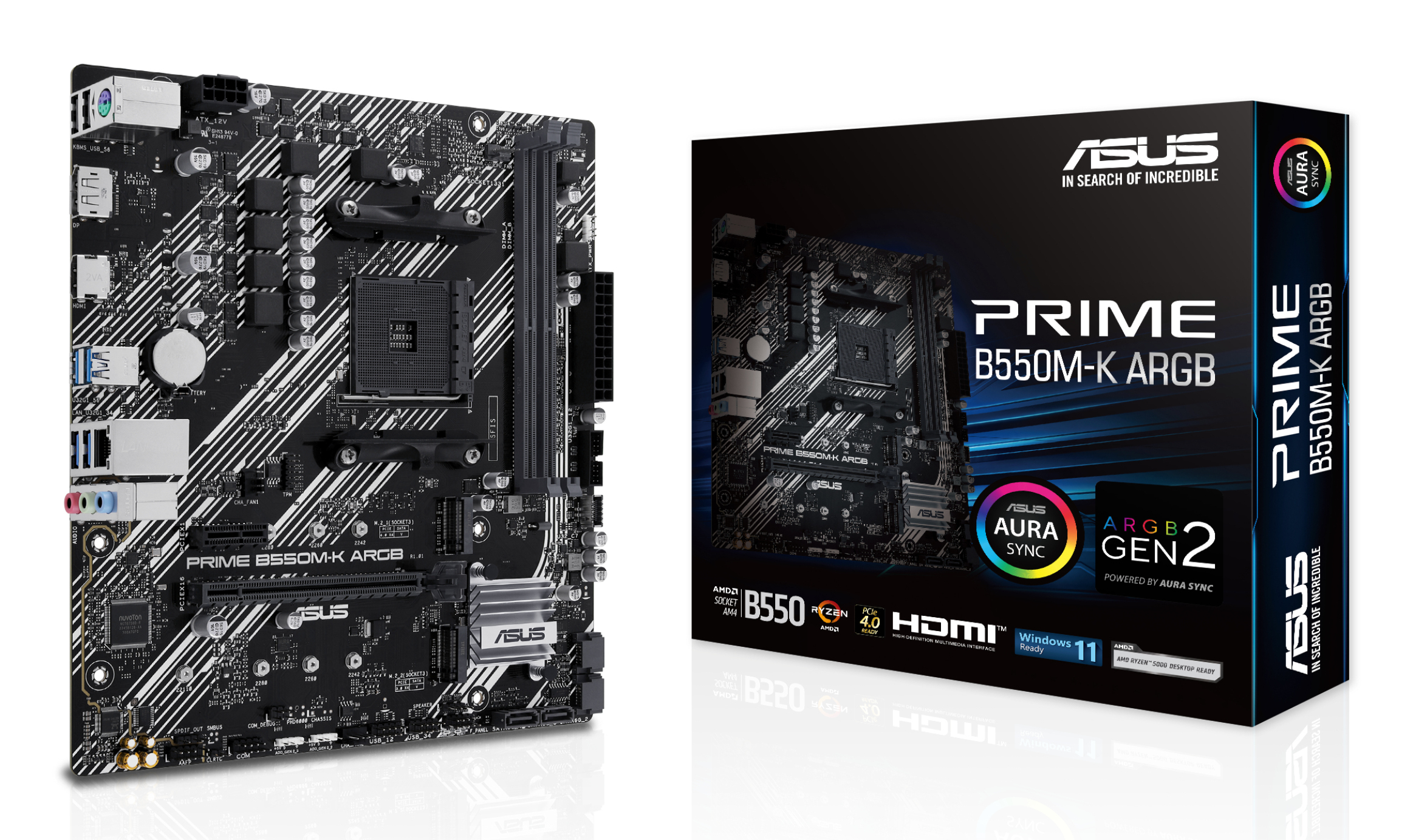 ASUS PRIME B550M-K ARGB AM4 2DDR4 microATX 4xSATA MB 1xHDMI 2.1 1xDP 1.4 2xM.2