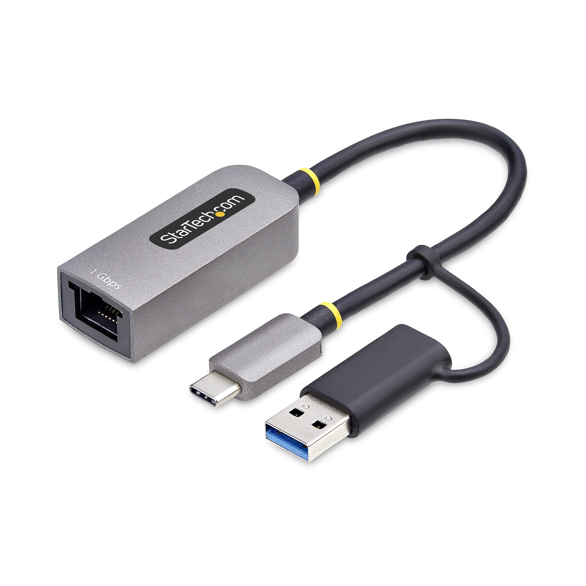USB-C TO ETHERNET ADAPTER WITH USB-A DONGLE 6IN/15CM CABLE