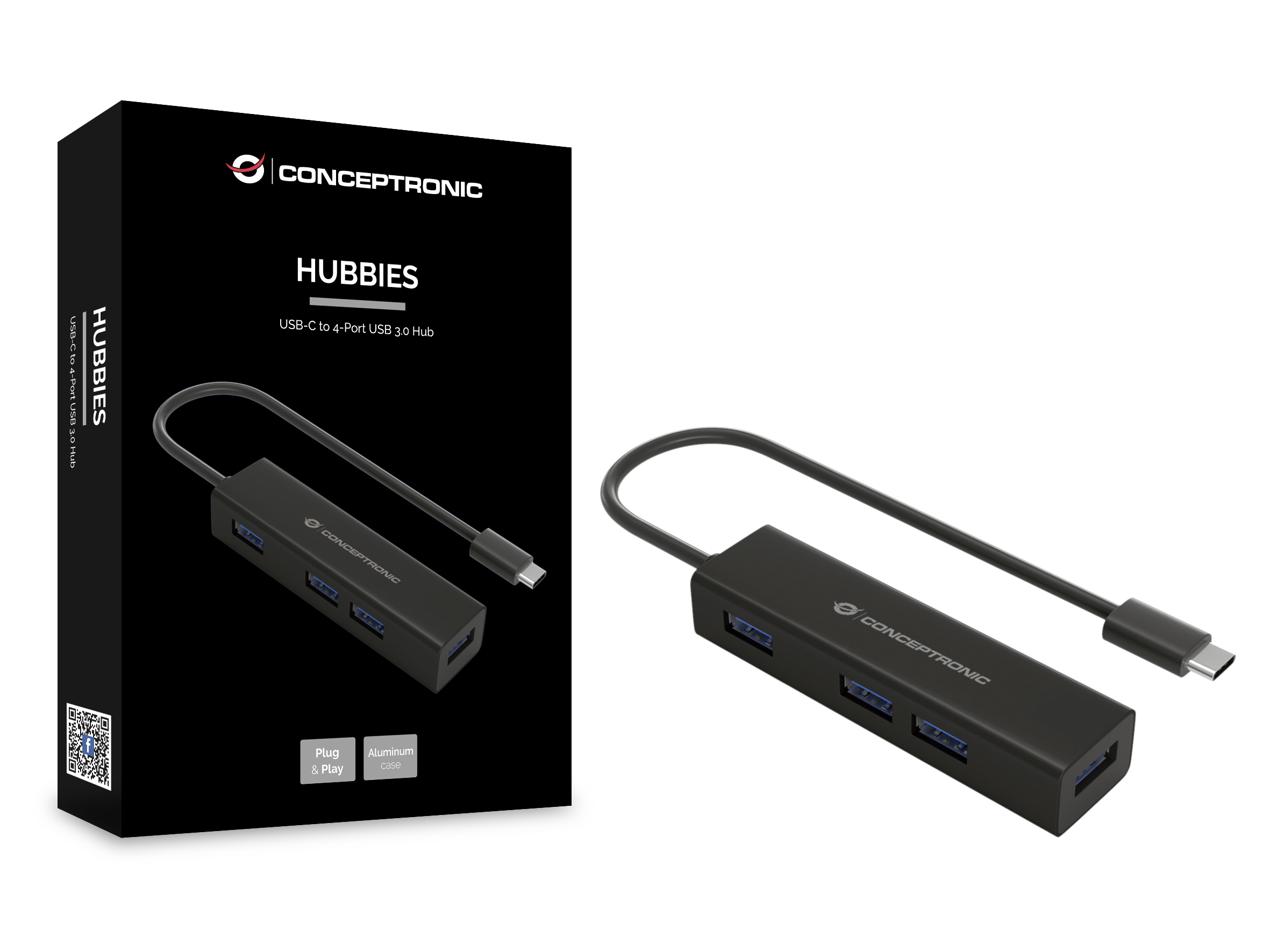 CONCEPTRONIC 4-Port Hub USB-C3.2Gen1->4xA3.0 o.Netz. sw