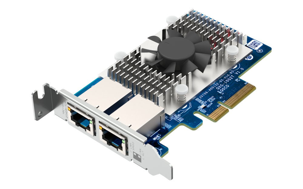 QNAP Dual-port BASET 10GbE network expansion card low-profile form factor PCIe Gen3 x4 Aquantia AQC107
