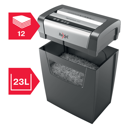 Rexel Momentum X312 Aktenvernichter mit Partikelschnitt P-3, 5 x 42 mm, bis 12 Blatt, schwarz
