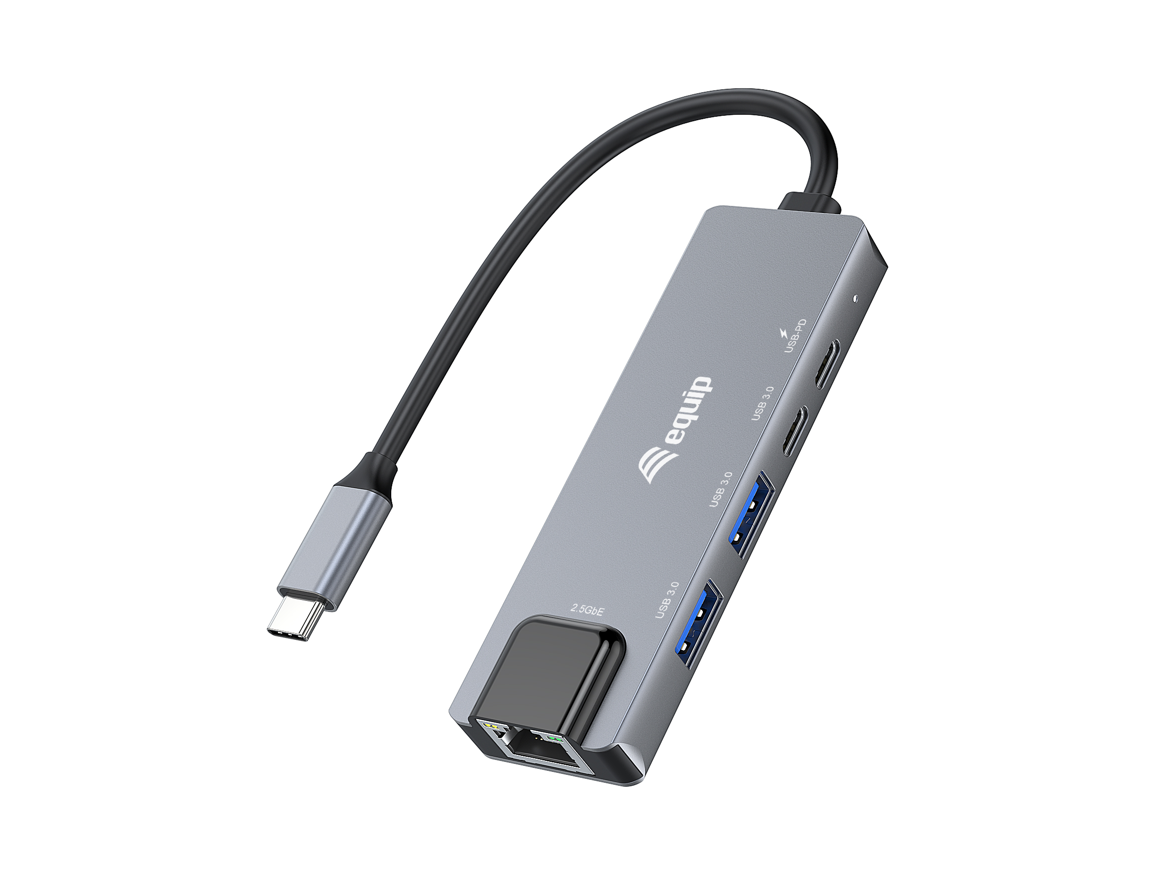 Equip Adapter USB-C->RJ45/2xUSB-A/USB-C/PD 0.25m Alu.