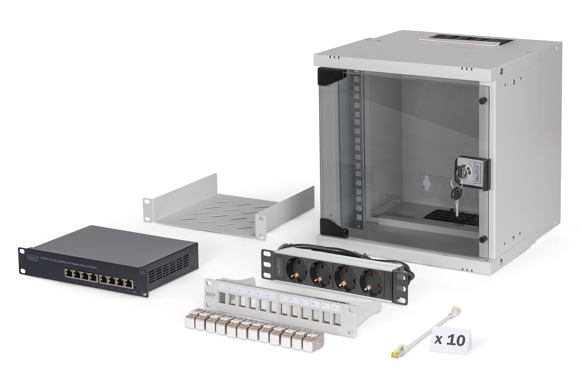 DIGITUS 25,4cm 10Zoll Netzwerk-Set 6HE Wandgehäuse und Zubehör gr SOHO Pro Version unmontiert