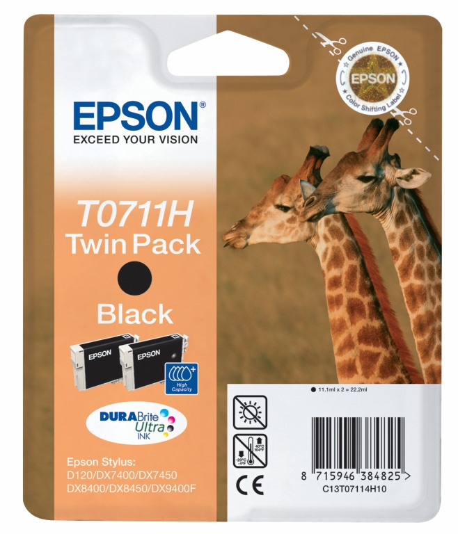 EPSON T0711H (Giraffe) schwarz Druckerpatronen, 2er-Set