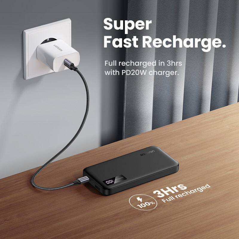 UGREEN PB311 Powerbank 10.000mAh 20W PD3.0 QC3.0 1x USB-A 1x USB-C LED Display