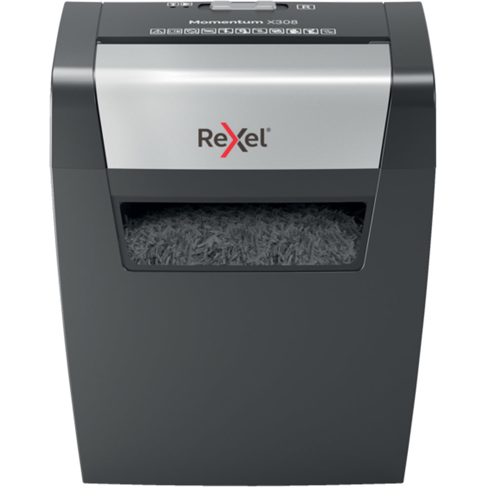 Rexel Momentum X308 Aktenvernichter mit Partikelschnitt P-3, 5 x 42 mm, bis 8 Blatt, schwarz