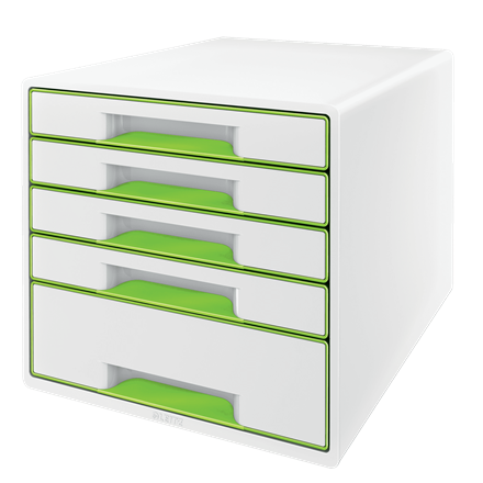 LEITZ Schubladenbox WOW Cube perlweiß/grün 52142054, DIN A4 mit 5 Schubladen, 1 St.