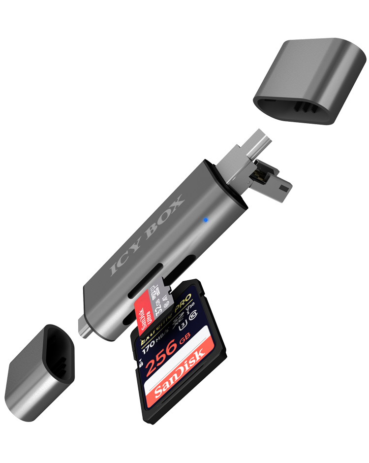 Adapter IcyBox ext. Kartenleser USB/microUSB/USB-C > SD/mSD retail