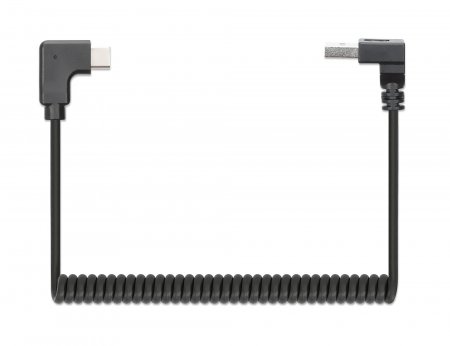MANHATTAN Spiralkabel USB-A auf USB-C Ladekabel 1m schwarz