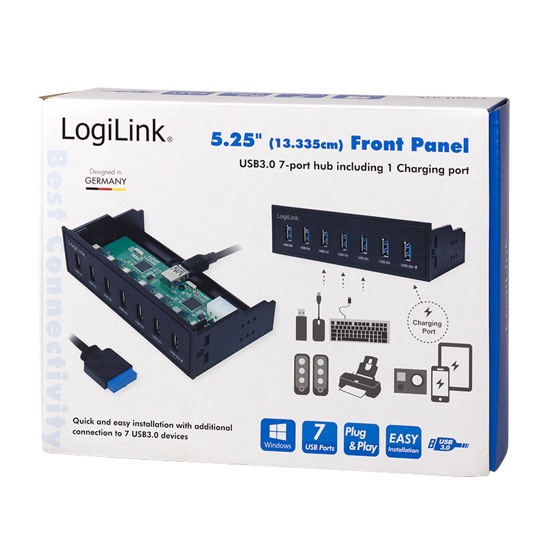 Logilink USB HUB 3.0, 7-Port, 5,25 intern + Schnelladeport