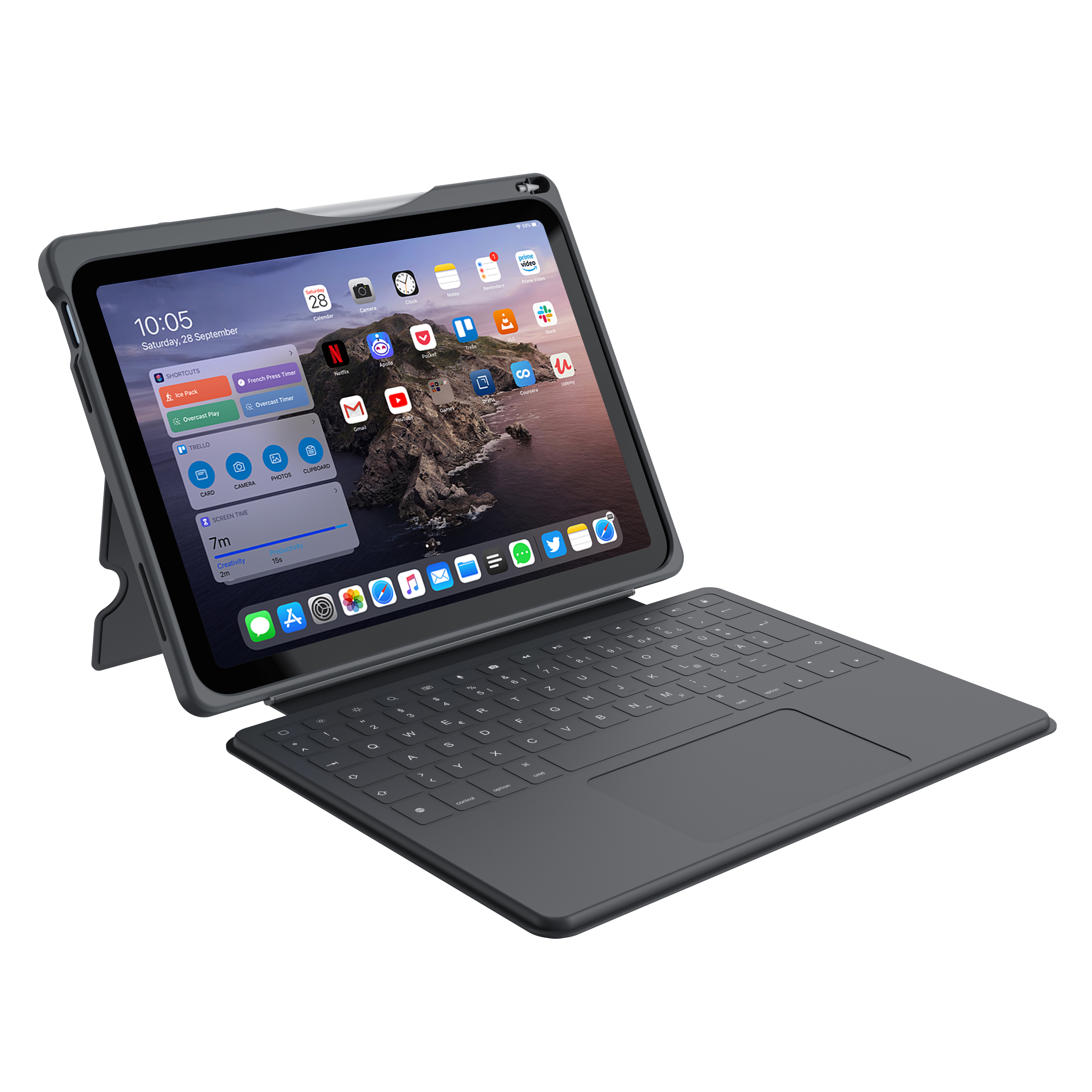 DEQSTER Smart Rugged Touch PLUS Keyboard 10,9 Tablet-Tastatur schwarz geeignet für Apple iPad 10. Gen (2022), Apple iPad 10. Gen (2024)