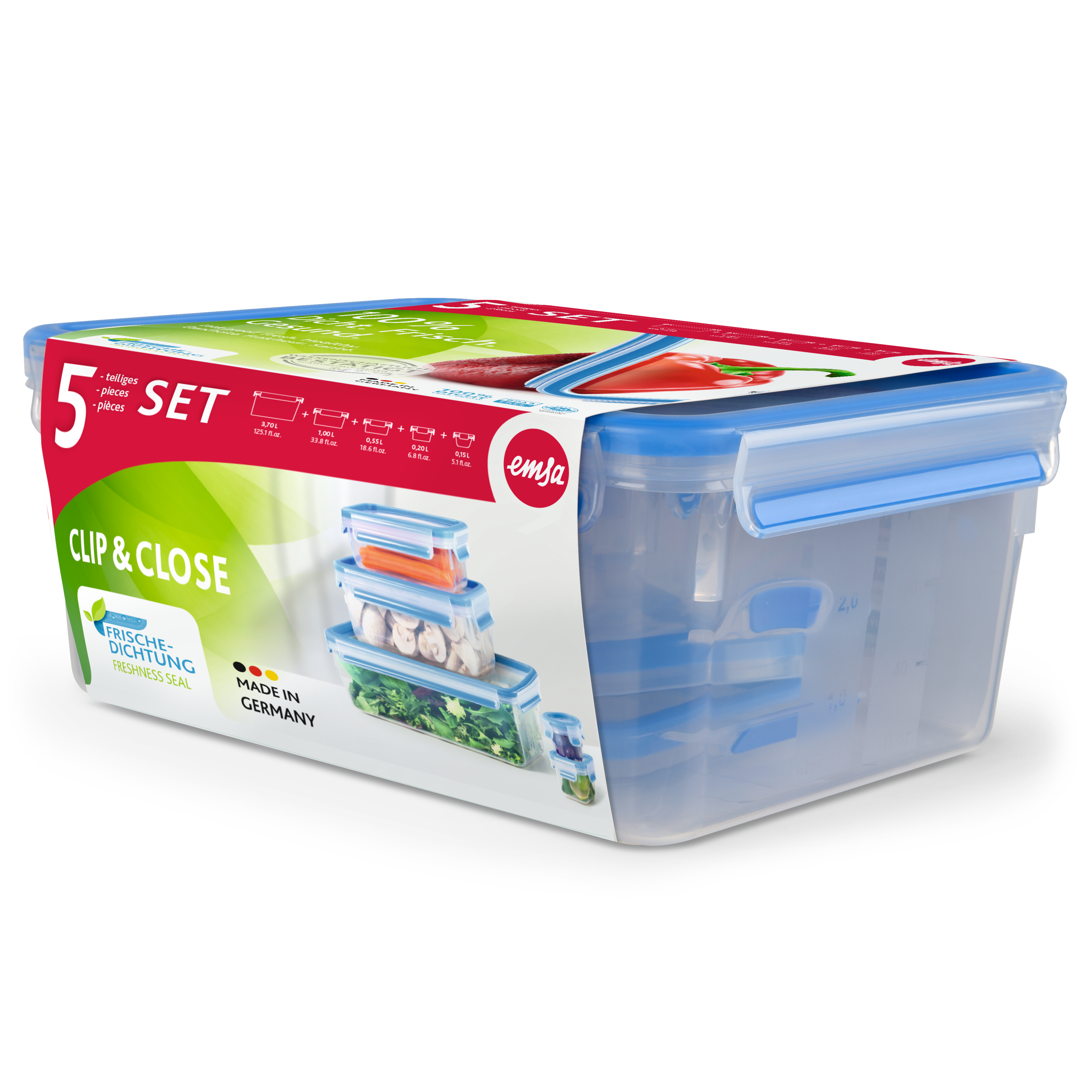 CLIP & CLOSE Frischhaltedosen-Set, 5-teilig