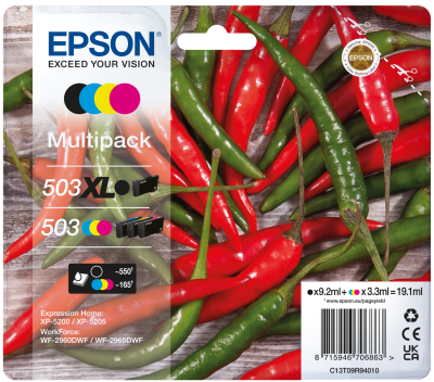 EPSON 503/503XL T09R94 (Peperoni) schwarz, cyan, magenta, gelb Druckerpatronen, 4er-Set