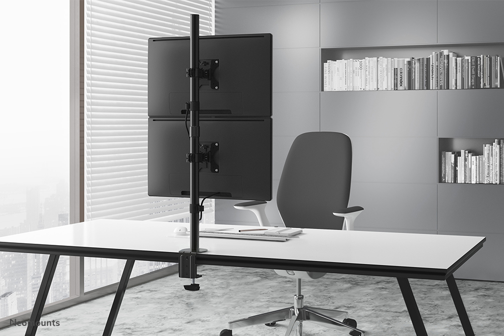 NEOMOUNTS vertikale Dual Deskmount Tischhalterung 25,4-81,28cm 10-32Zoll Klemme/Durchführung Neigbar schwenkbar Pivot sch