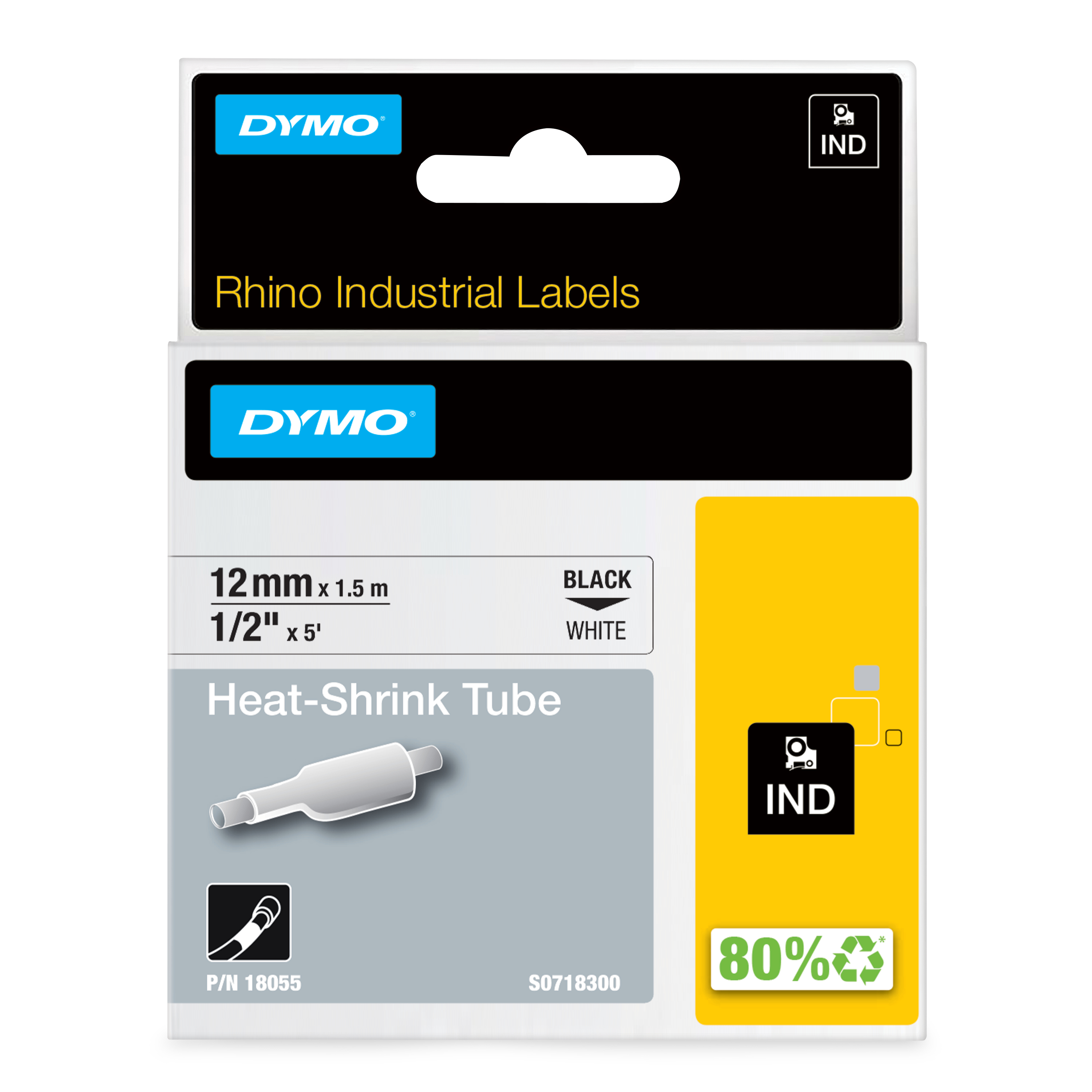 DYMO Schrumpfschlauch RHINO 18055, 12 mm, schwarz auf weiß, 1 St.