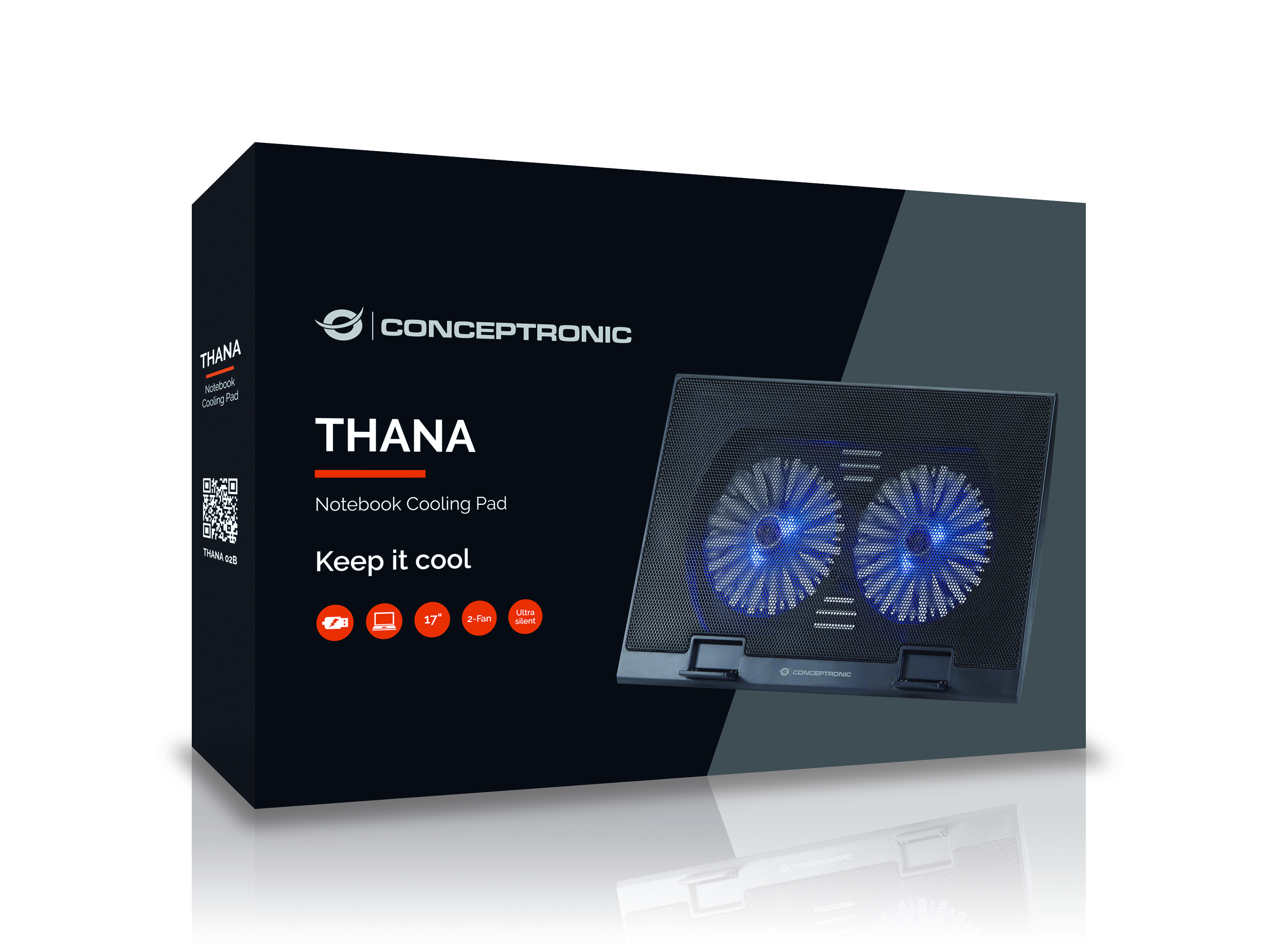 CONCEPTRONIC 2-Fan USB-A2.0 Laptop-Kühlpad 30Kg 17 sw