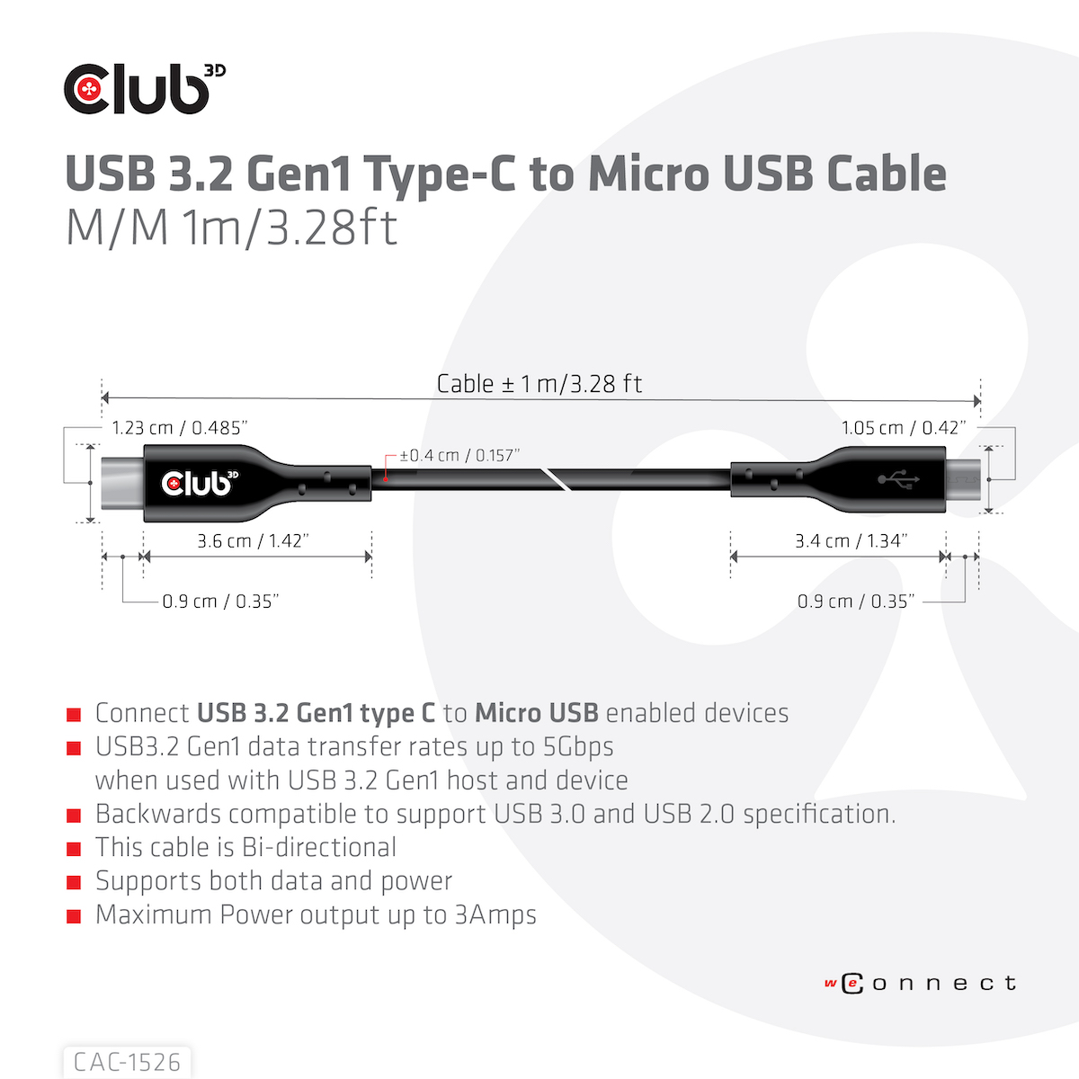 Club3D Kabel USB 3.2 Typ C  Micro USB 1m St/St retail
