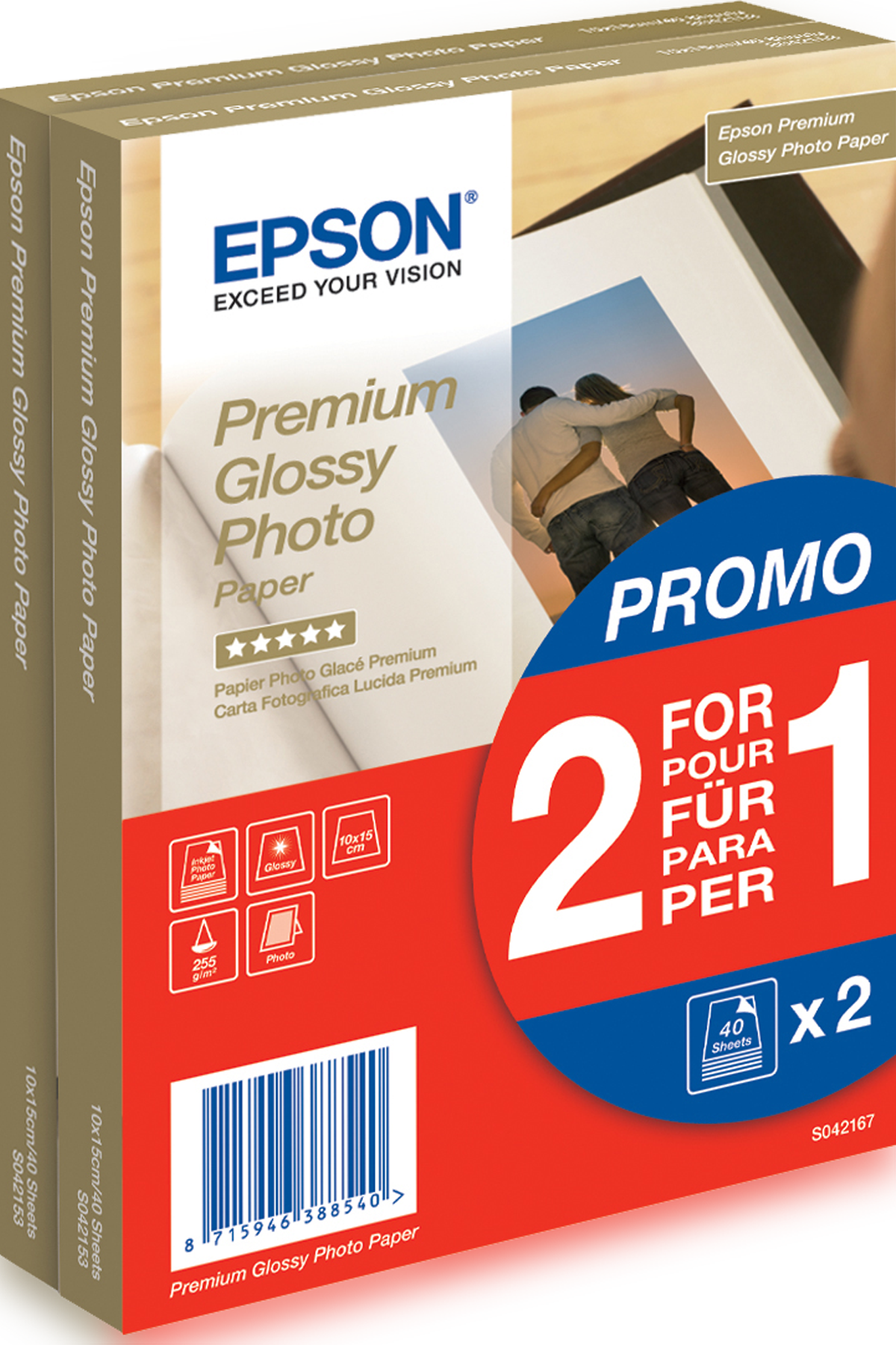 EPSON Fotopapier S042167 10,0 x 15,0 cm glänzend 255 g/qm 2x 40 Blatt