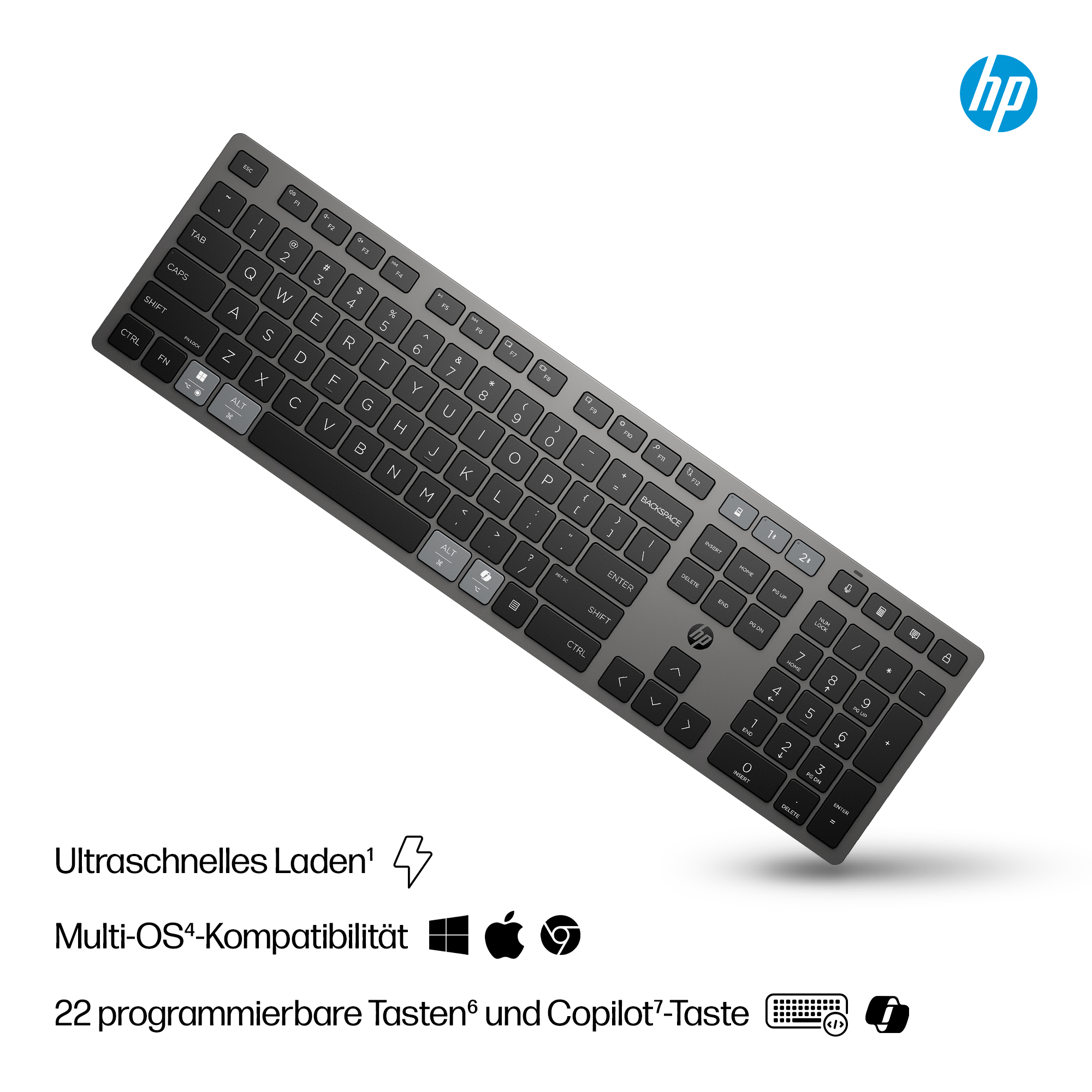 HP 725 Multi-Device Rechargeable Wireless Keyboard Tastatur kabellos(DE)