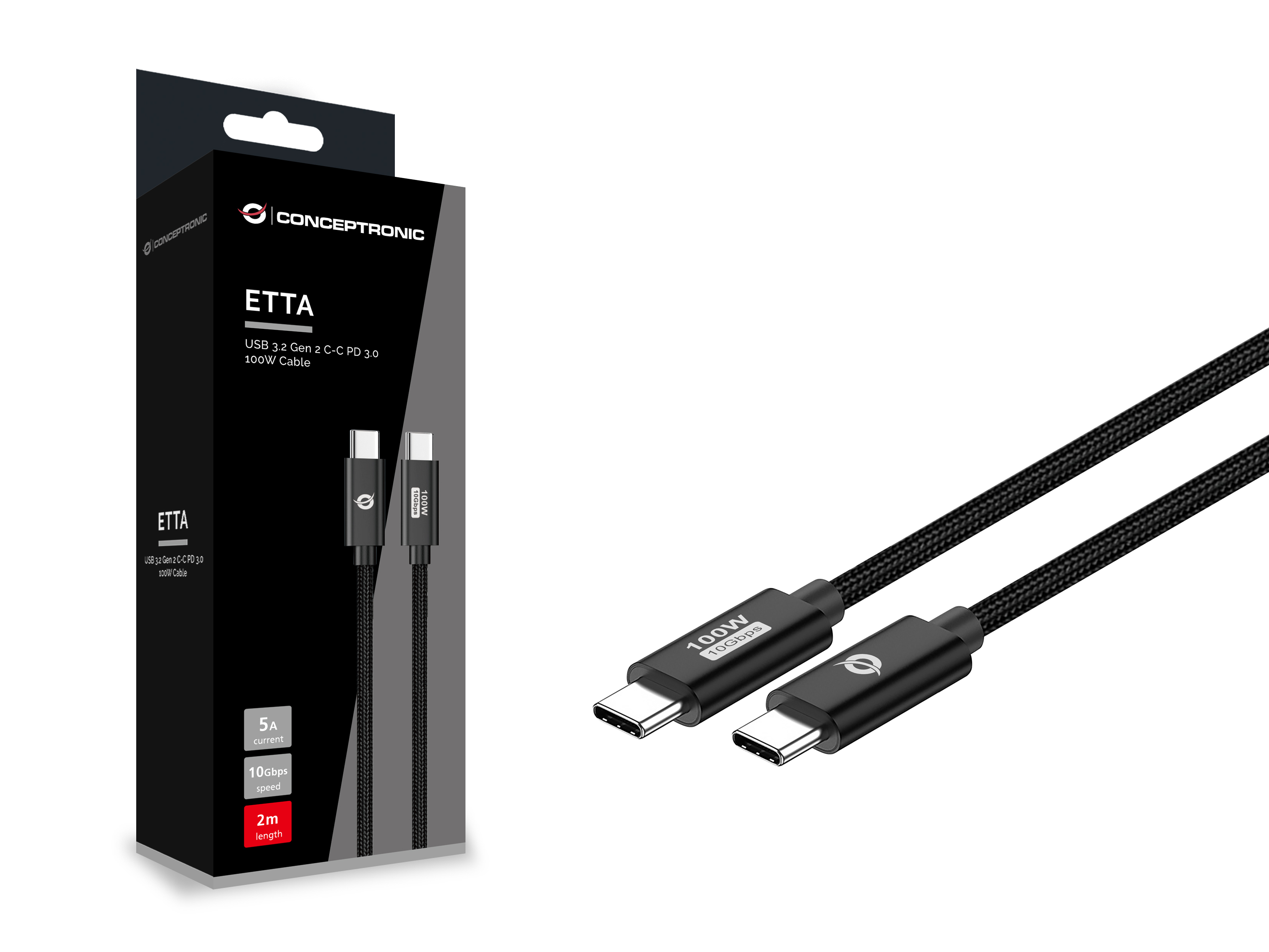 CONCEPTRONIC Kabel USB-C3.2->C 100W/QC 10Gbs 2.00m sw