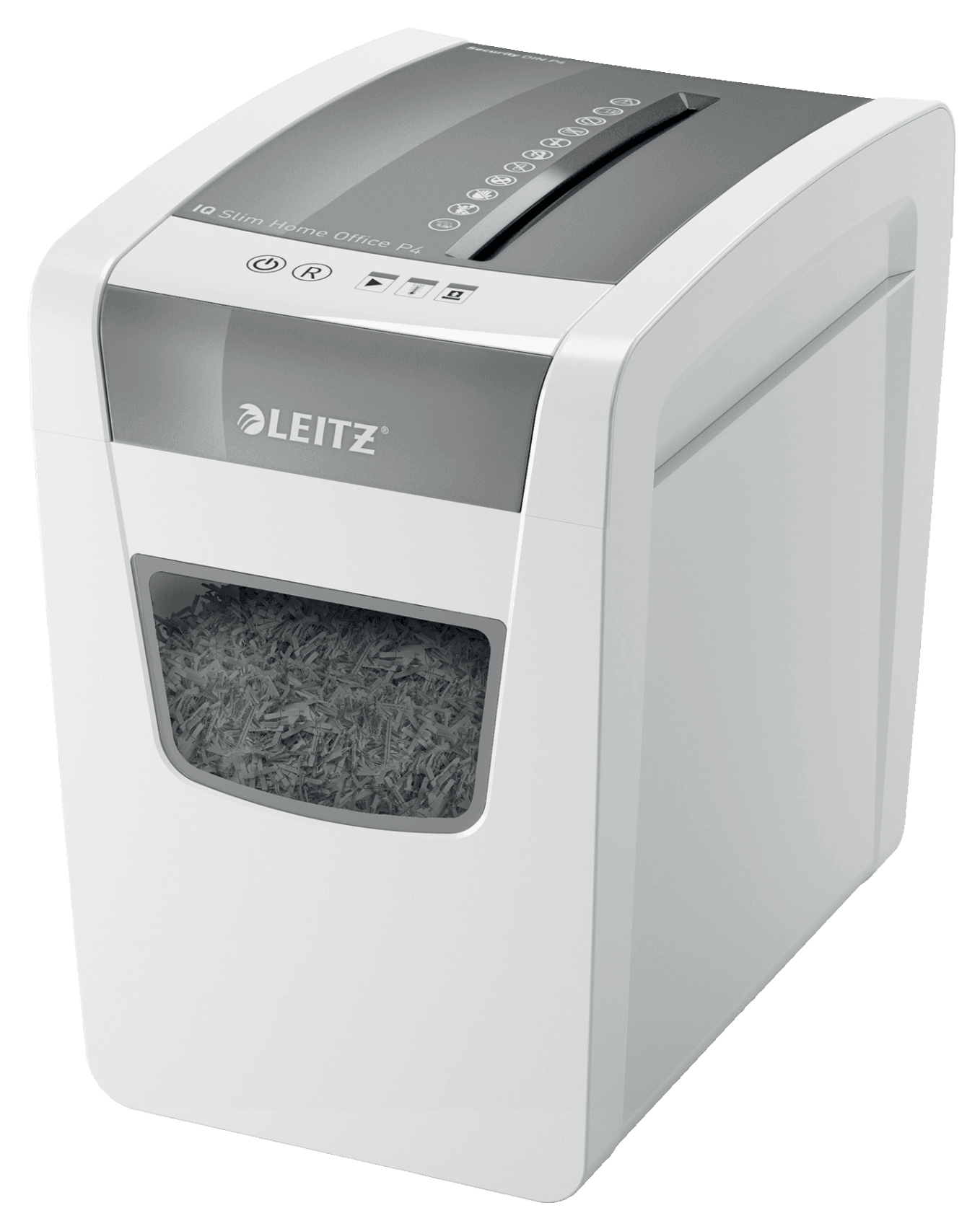 LEITZ IQ Home Office Slim Aktenvernichter mit Partikelschnitt P-4, 4 x 28 mm, bis 10 Blatt, weiß