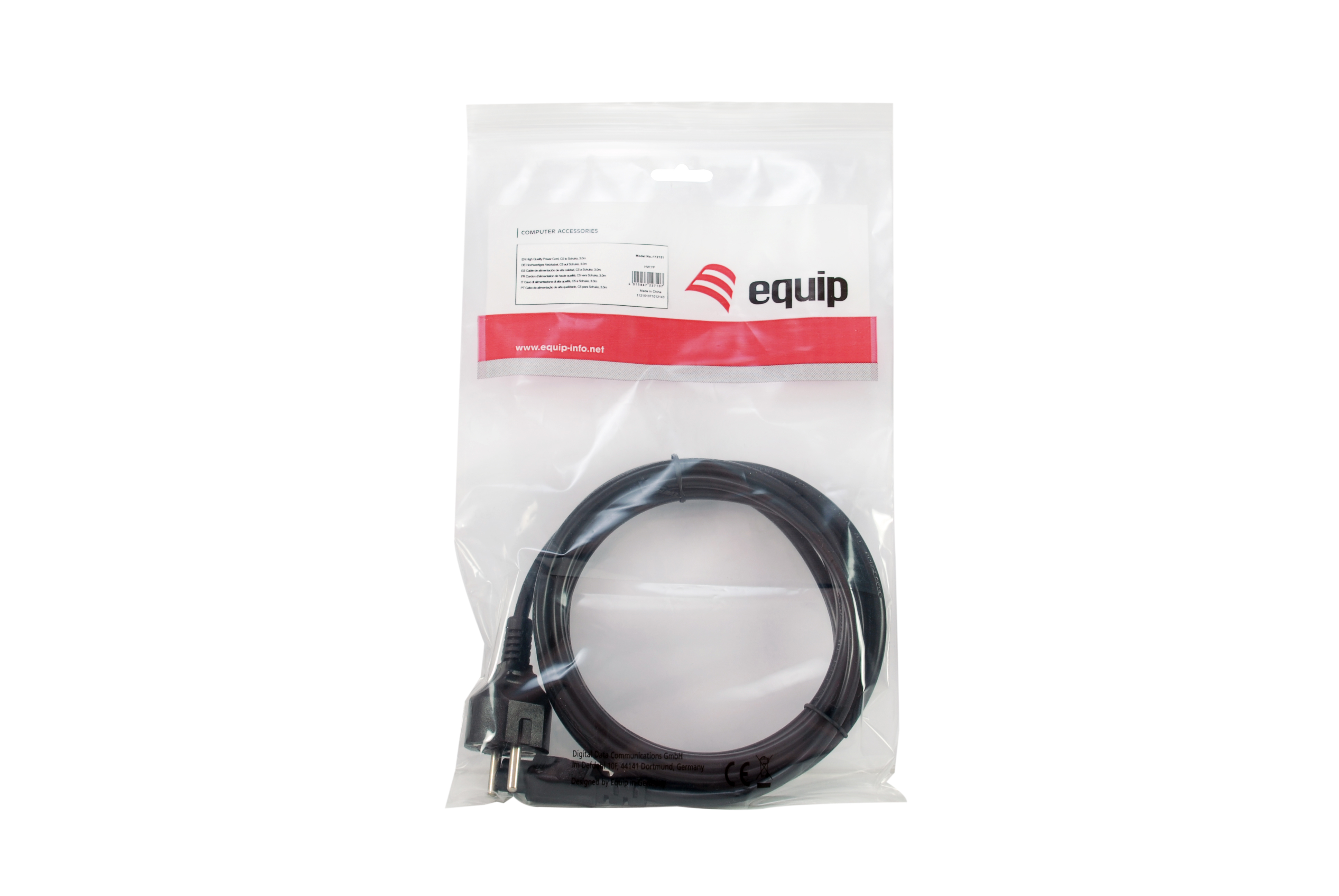 Equip Stromkabel CEE 7/7 ->C5 St/Bu schwarz 3.00m PVC Polybeutel