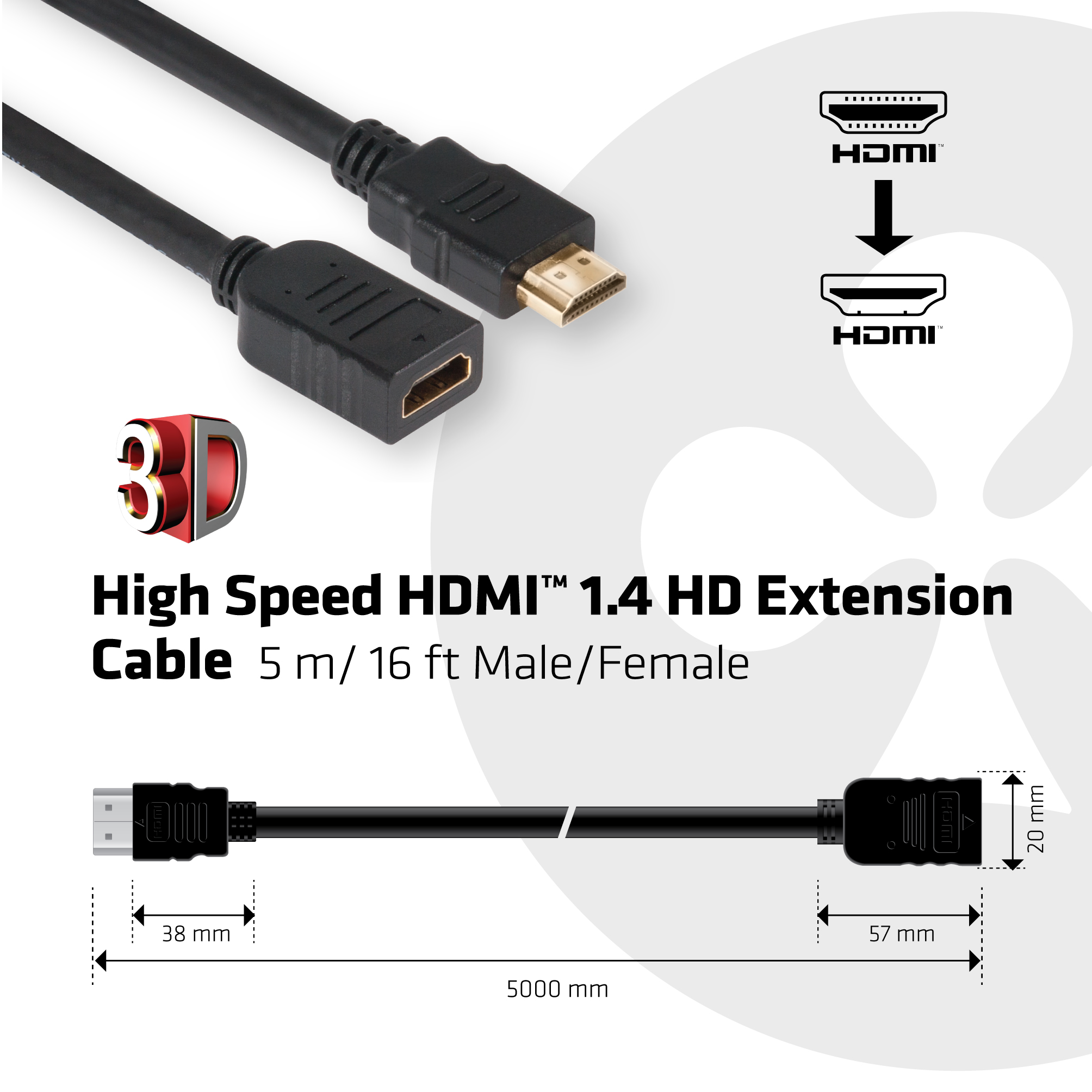 Club3D HDMI-Kabel 1.4 HD-Verlängerungskabel 5 Meter St/Bu retail