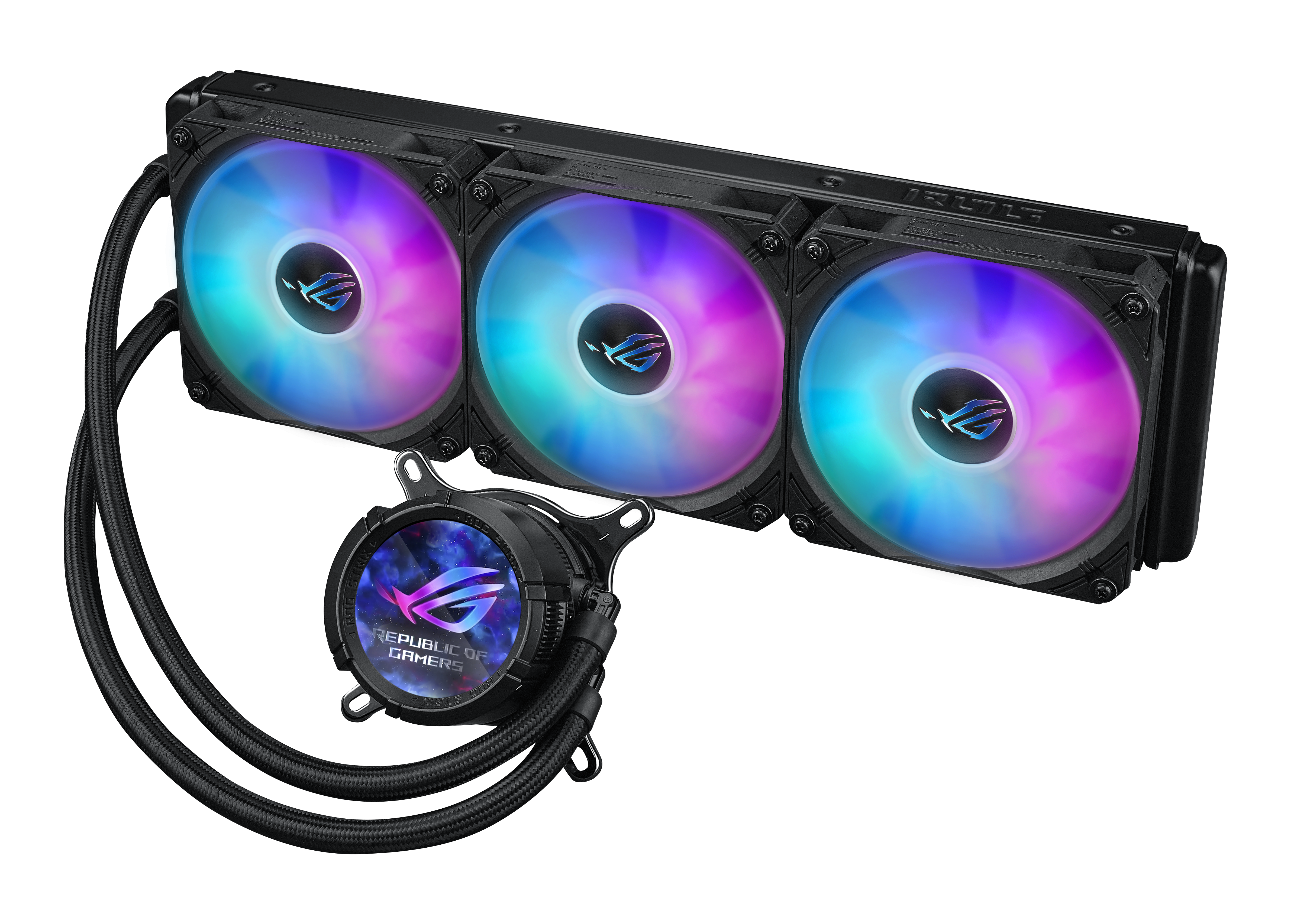 ASUS ROG Strix LC III ARGB LCD all-in-one CPU liquid cooler with 2.1 IPS LCD Aseteks new Gen7 v2 pump and premium ROG ARGB fans