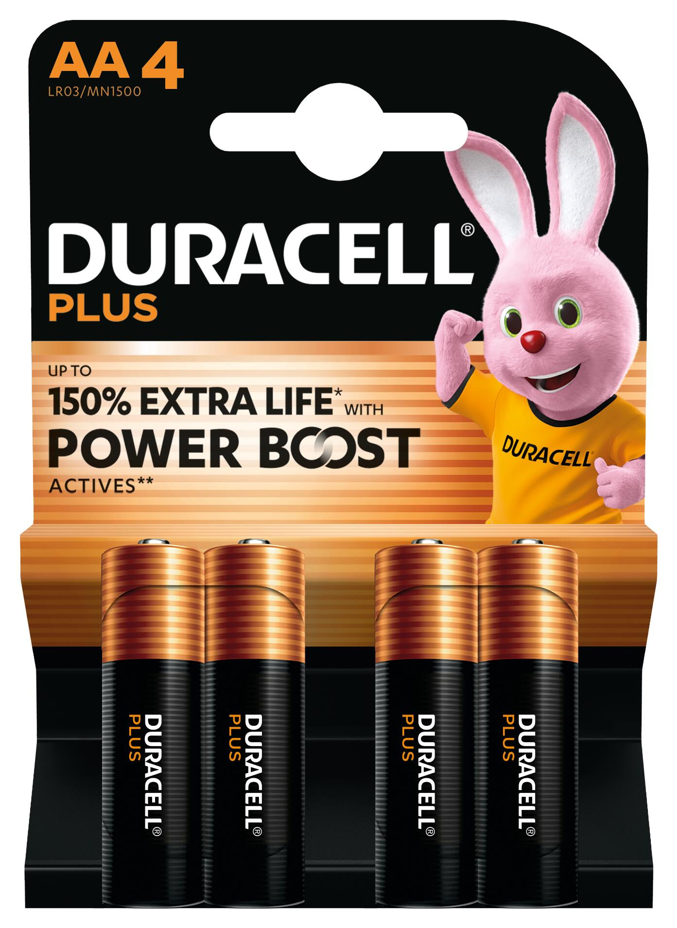 DURACELL Batterien PLUS Alkali-Mangan Mignon AA 1,5 V, 4 St.