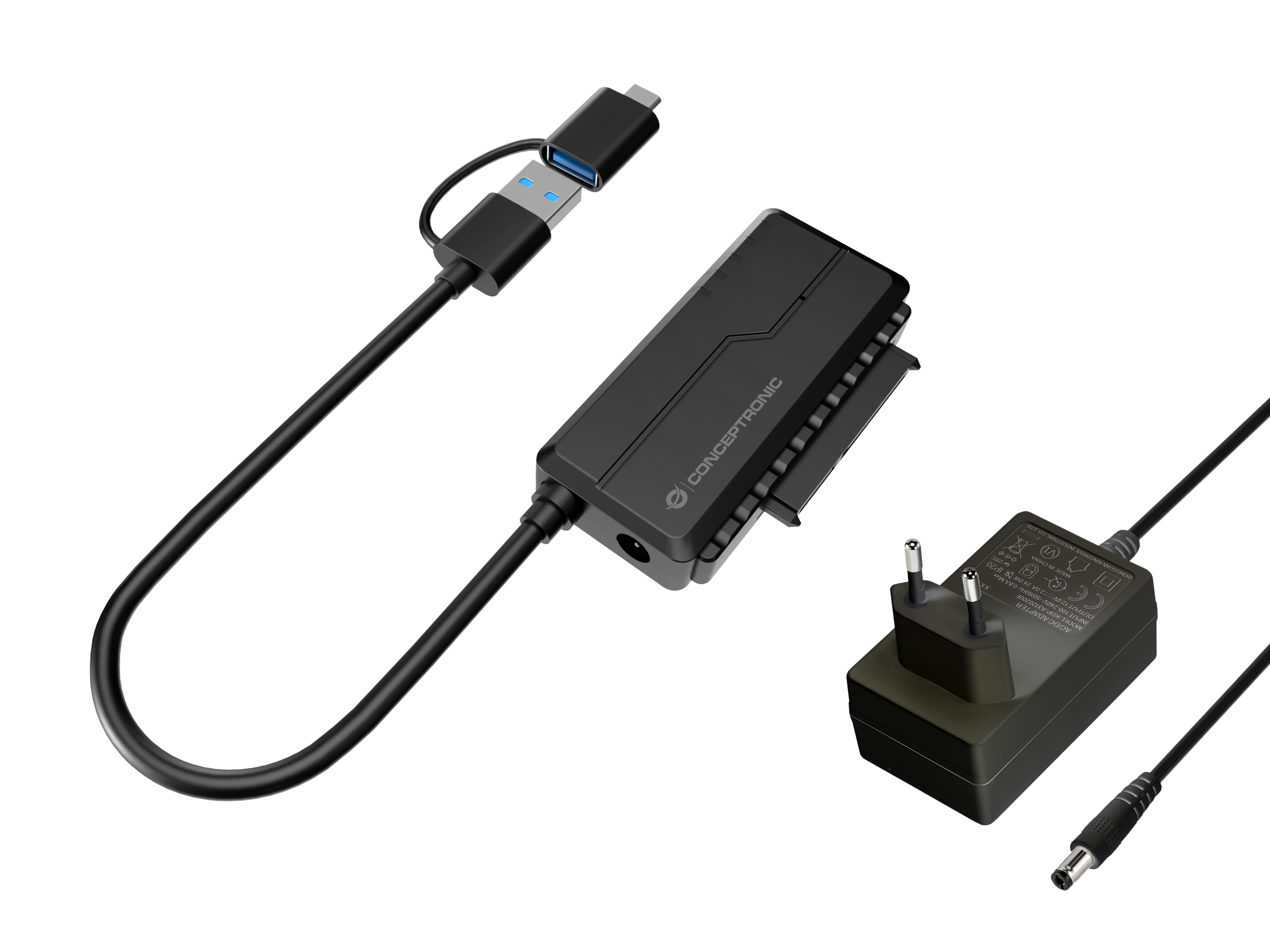 CONCEPTRONIC Adapter USB-A/-C3.0->SATA 22Pin St/Bu schwarz