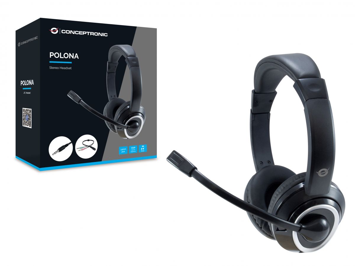 CONCEPTRONIC Headset Stereo AUX/Mikro/Bedien./Split.2.00m sw