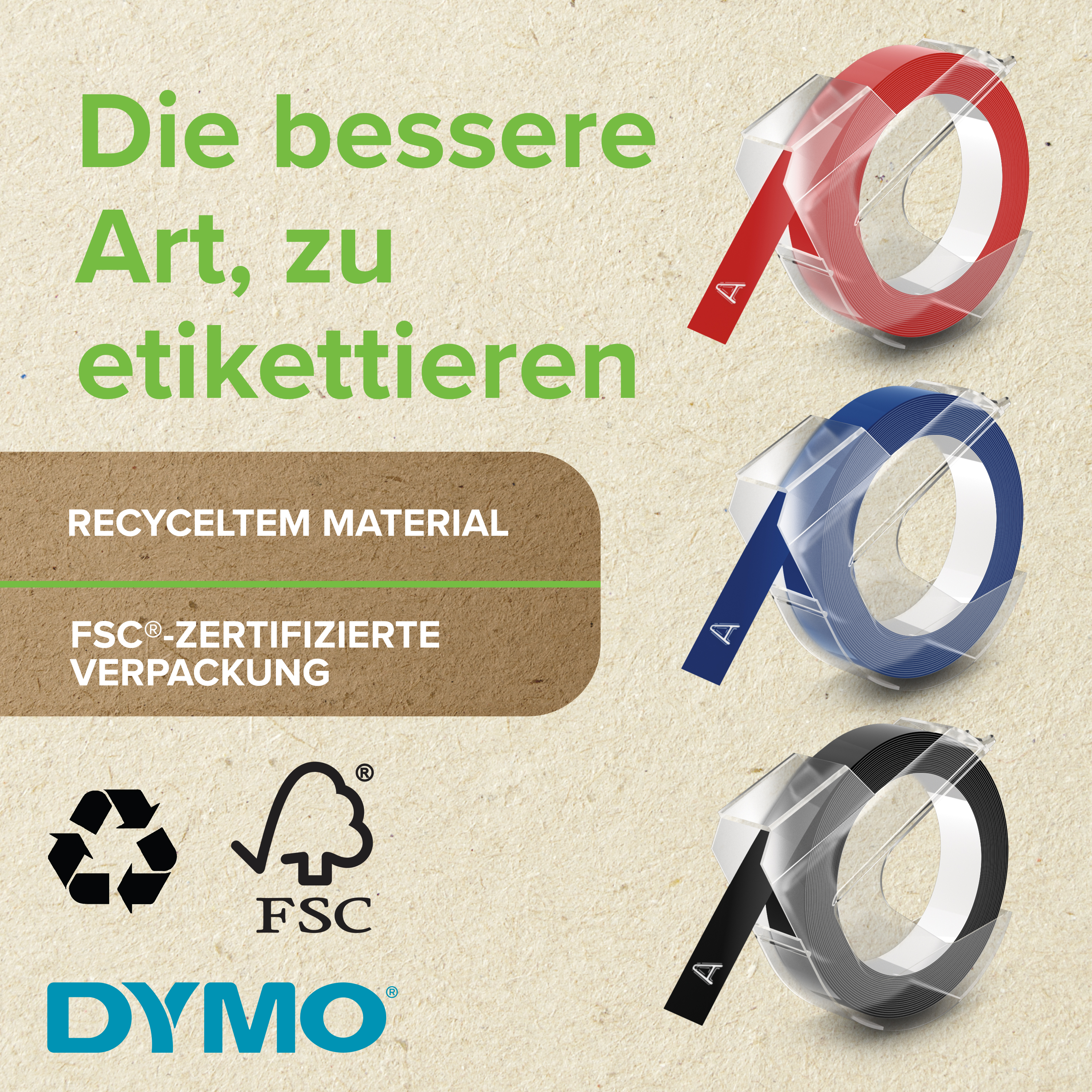 DYMO Prägeband 3D 12742 520102, 9 mm, weiß auf rot, 1 St.