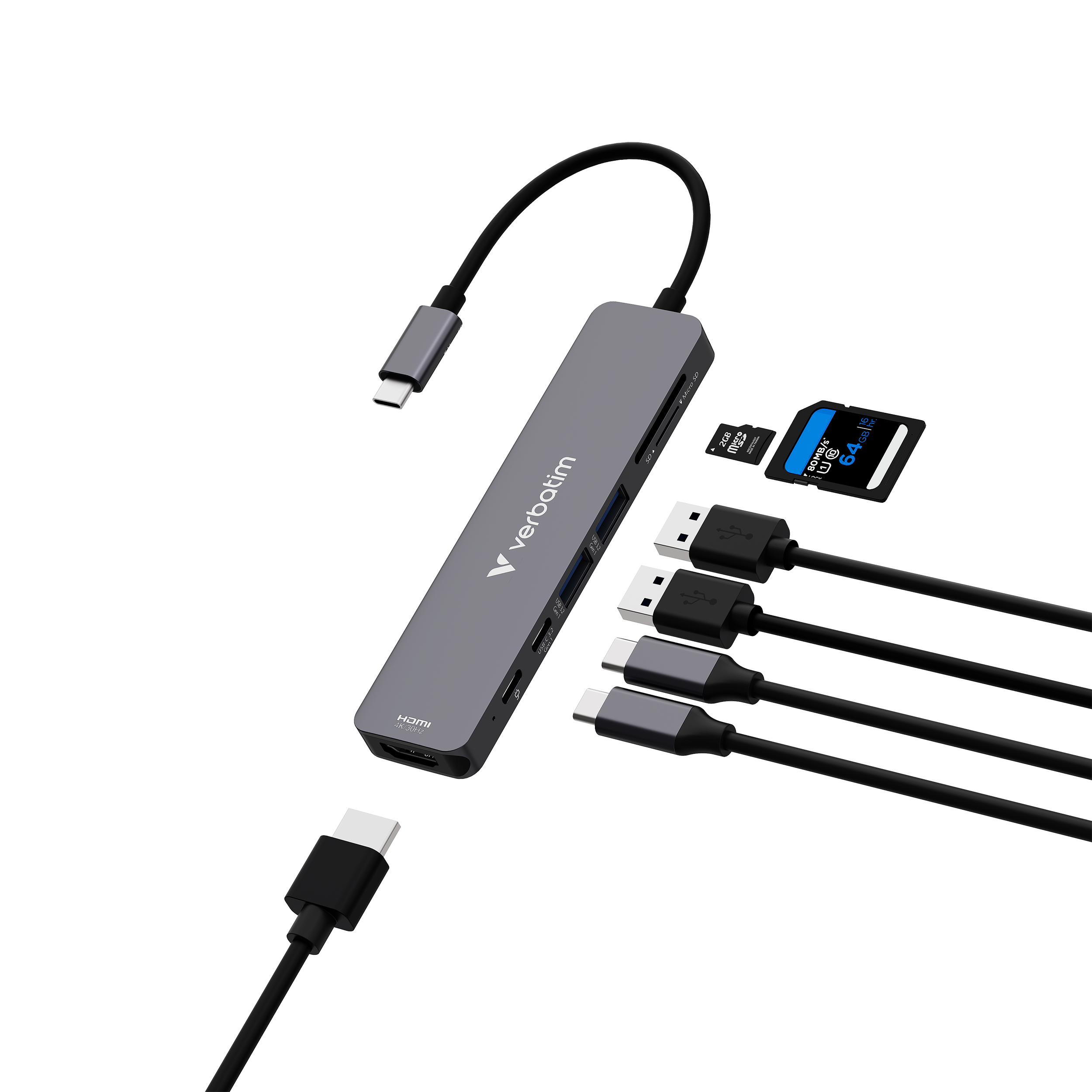 Verbatim Essentials Multiport HUB 32158 7-Port HDMI 5000 Mbit/s Grau