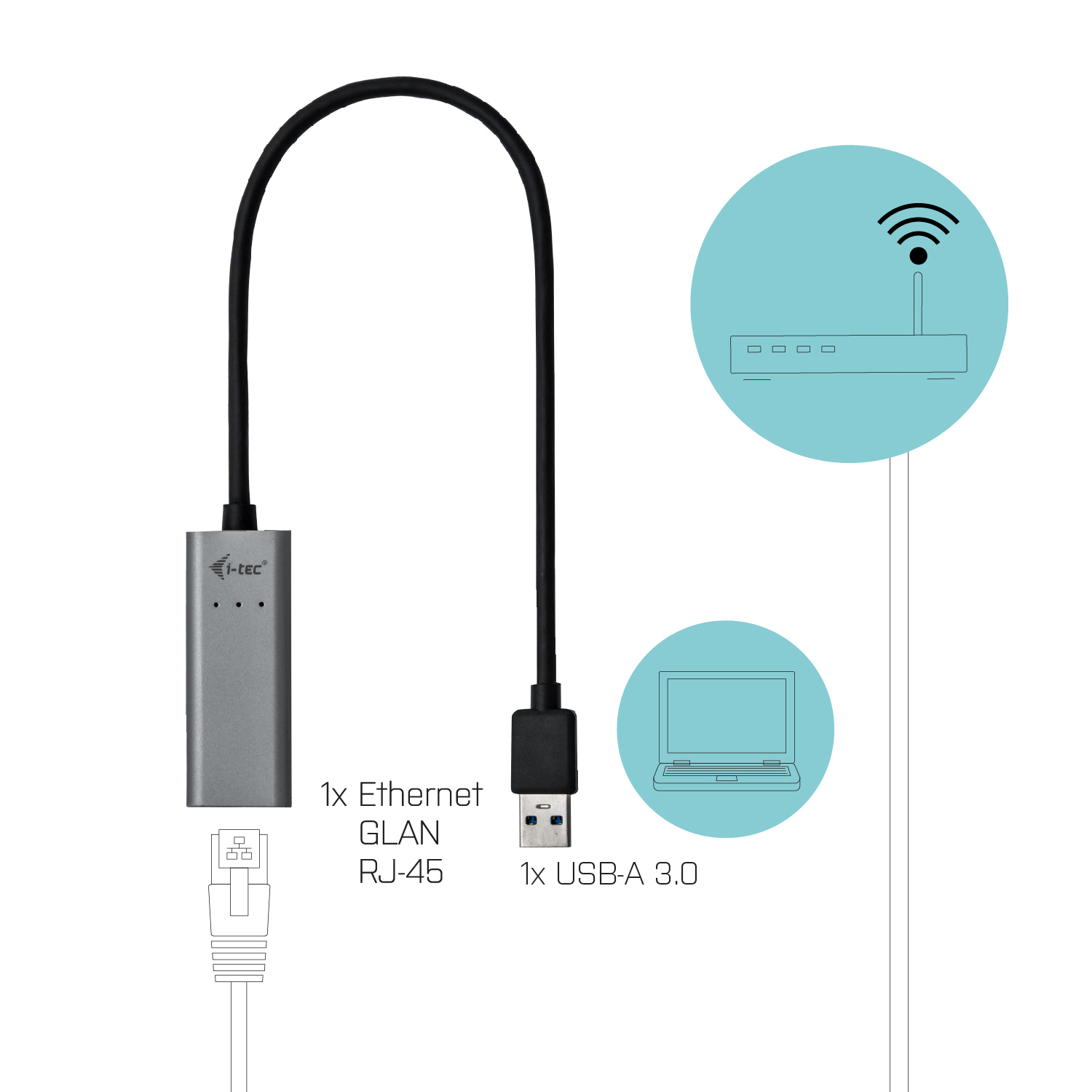 I-TEC USB 3.0 METAL GLAN ADPTR RJ-45 SPACE GREY UP TO 1GGBPS