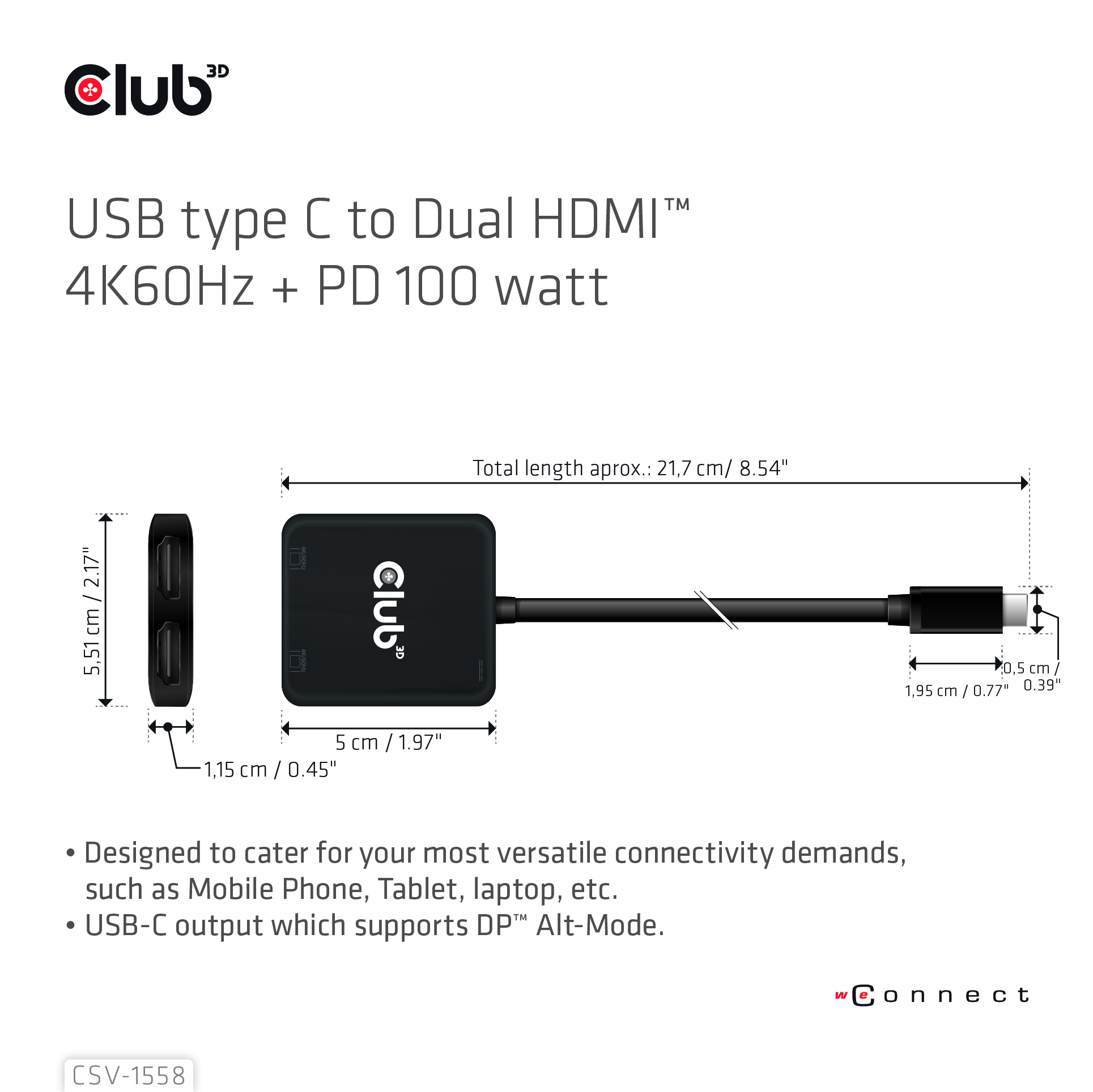 Club3D MST-Hub USB 3.2 Typ C > 2x HDMI 4K60Hz +100W PD St/Bu retail